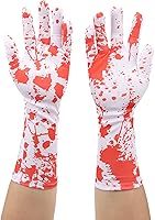 Vista 2 de Semme Guantes sangrientos de Halloween, 1 par de guantes horribles con efecto salpicado, accesorio de disfraz de cosplay para asesino