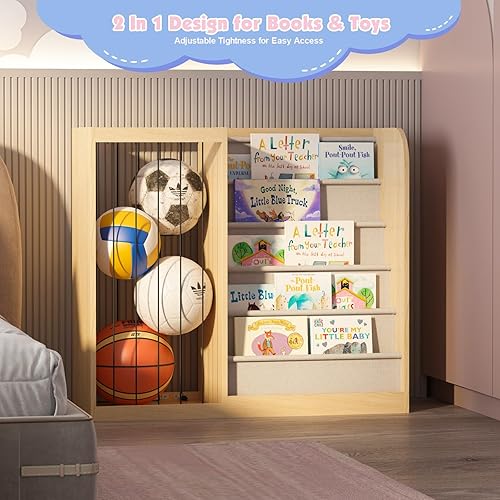 Miniatura 64 de Estantería de madera rosa de 4 niveles para niños, estantería de 5 capas, estante para libros de almacenamiento para bebés, organizador de juguetes