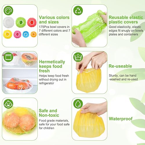 Miniatura 3 de 175 fundas elásticas reutilizables para alimentos, 7 tamaños, fundas de plástico para tazones de platos, alternativa al papel de aluminio, envoltura
