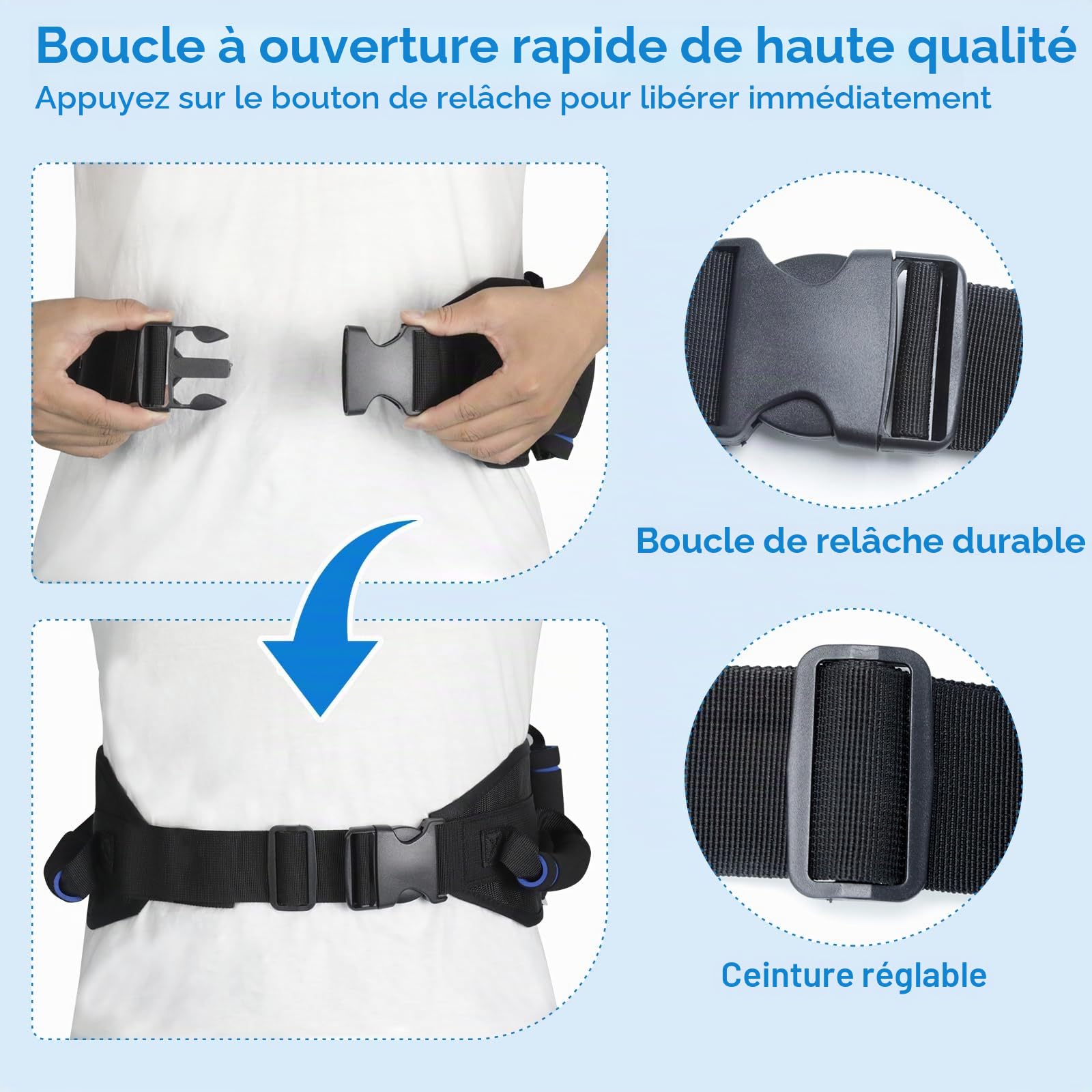 Ceinture de gait avec poignées, ceinture de transfert pour personnes âgées, ceintures de guise pour patients, ceintures de guêtre pour personnes âgées, poignées en caoutchouc
