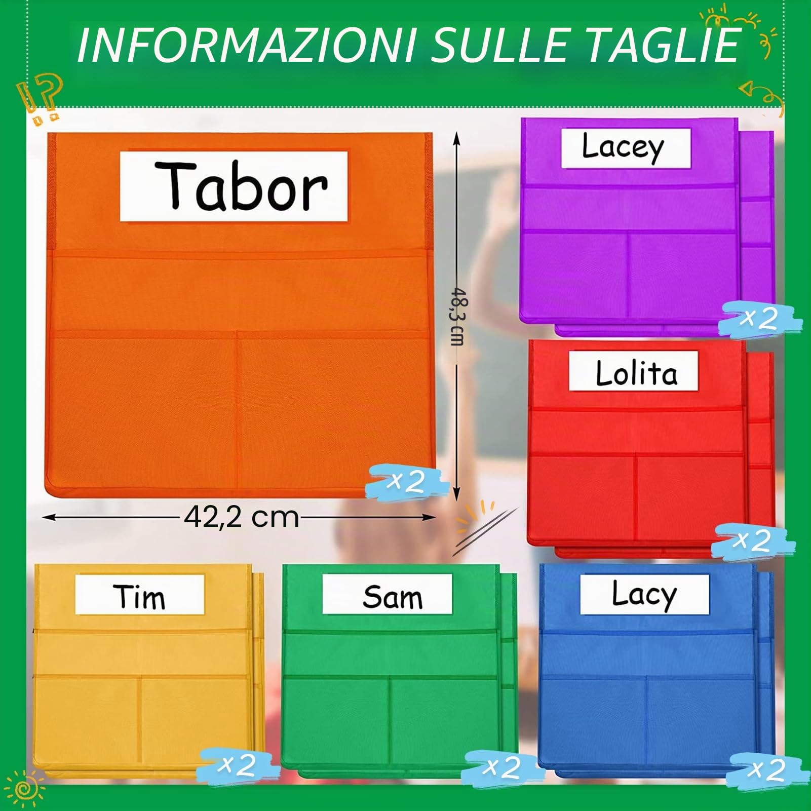 Sedia Buddy Tasca Portaoggetti, 12 Pezzi Schienale per Sedia Organizer Grafico, Tabella delle Tasche dello Schienale con 3 Tasche e Scomparto per Nome, Organizer per Sedile Posteriore