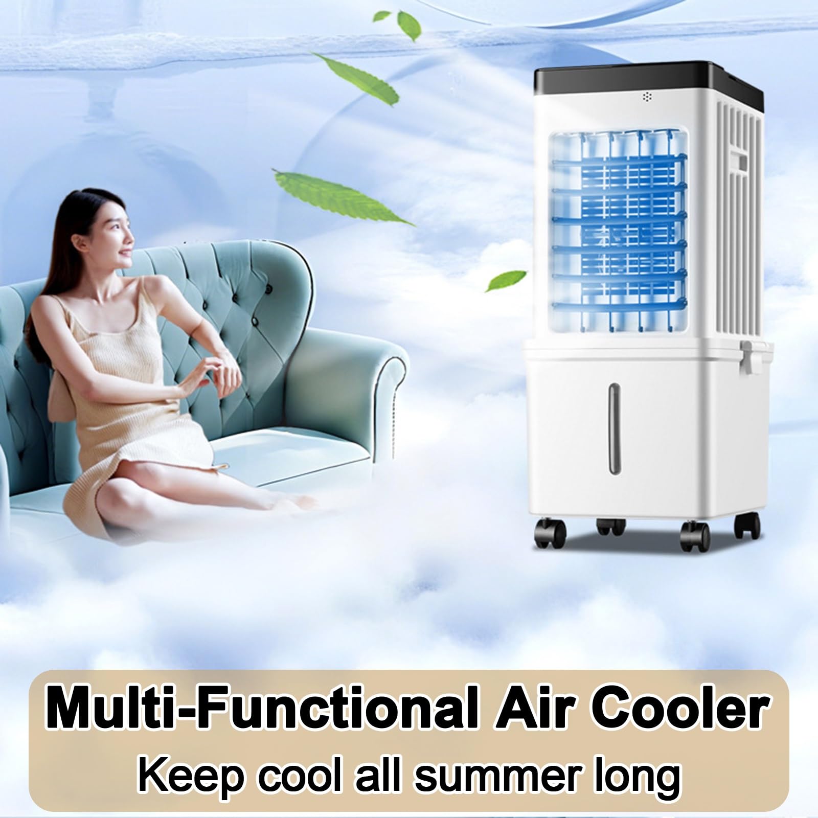 Raffrescatore Evaporativo con Doppio Serbatoio Dell'acqua da 15 L, Condizionatore Portatile con Timer da 7,5 Ore per Casa, Ufficio
