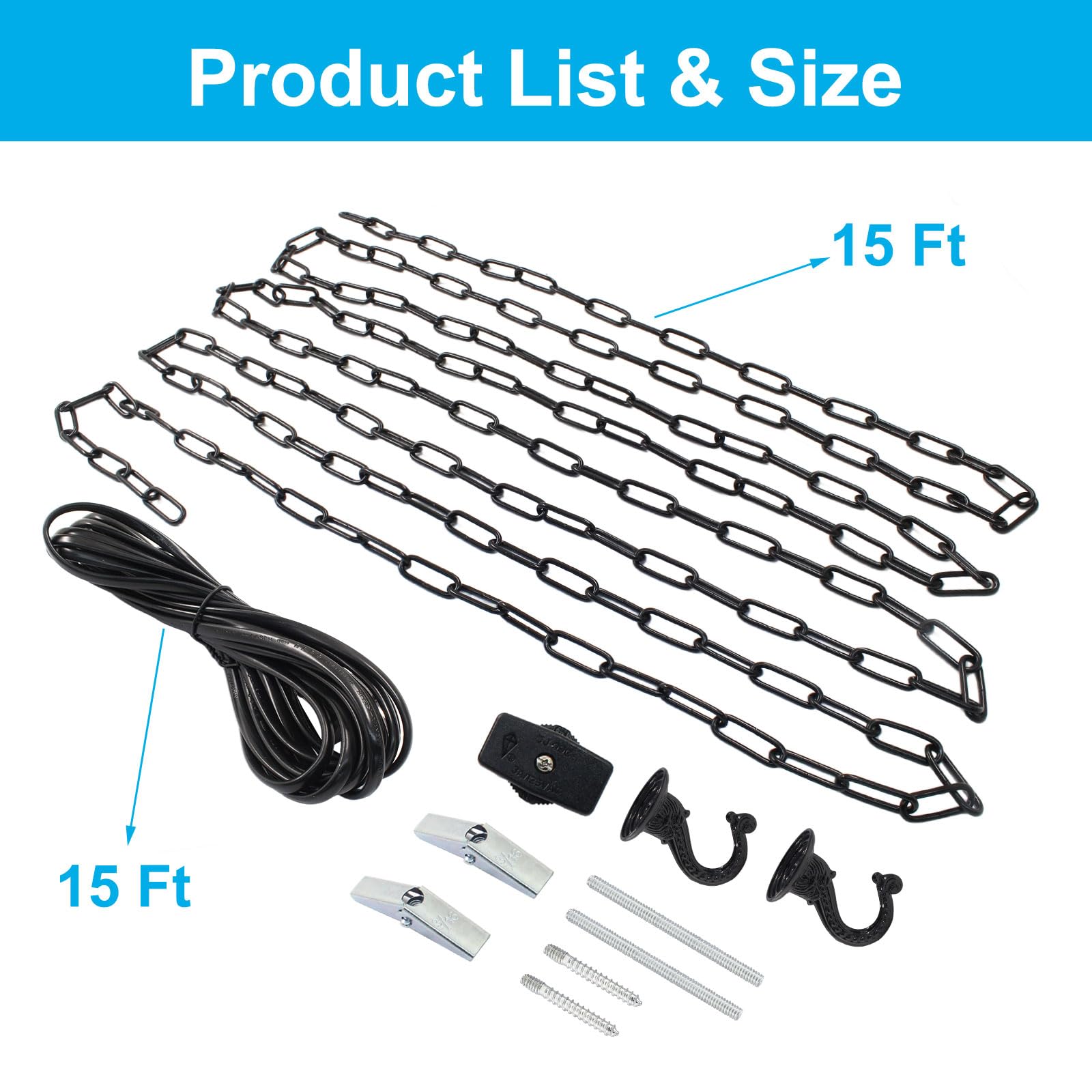 HARSKIYER Swag Light Kit with 15 Ft Chandelier Chain, 15 Ft Light HARSKIYER Swag Light Kit with 15 Ft Chandelier Chain, 15 Ft Light