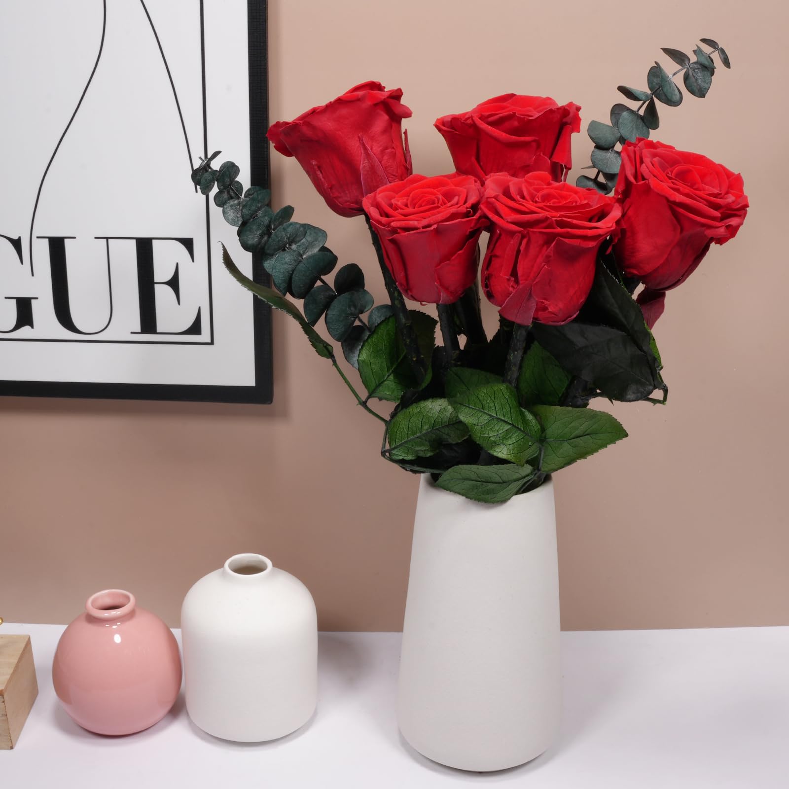 Yamonic Ewige Rose Geschenke für Frauen,Infinity Rose mit Stiel Geburtstagsgeschenk für Frauen, Echte Rose in Geschenkbox,Konservierte Blumen Geschenk Weihnachten Valentinstag Deko Geschenk, 5 Rosen