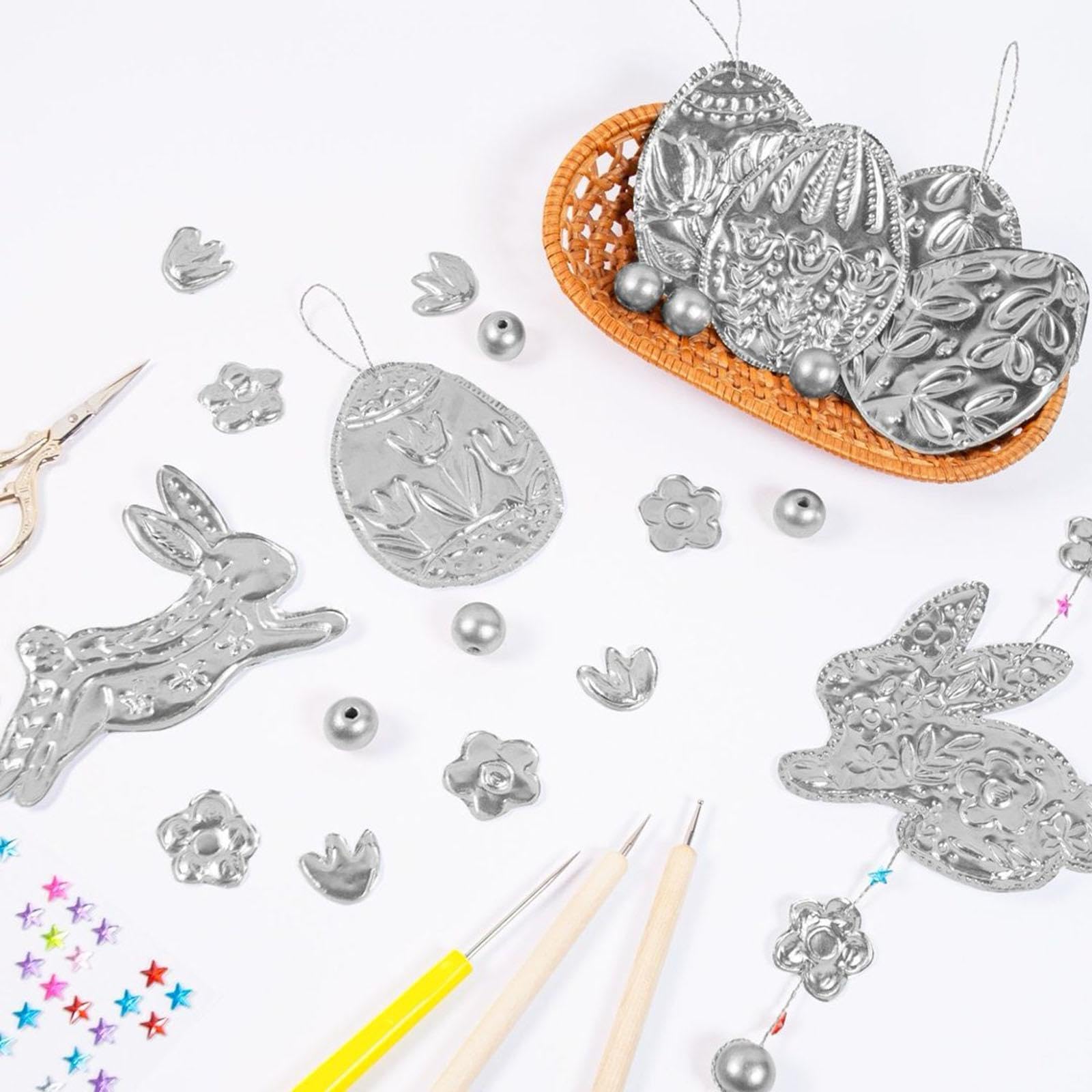 Foglio di Alluminio Foglio Metallico Spesso Kit Decorazioni Embossed Fai Goffrata Progetto Manuale Adatto per Attività Creative Educazione, Argento