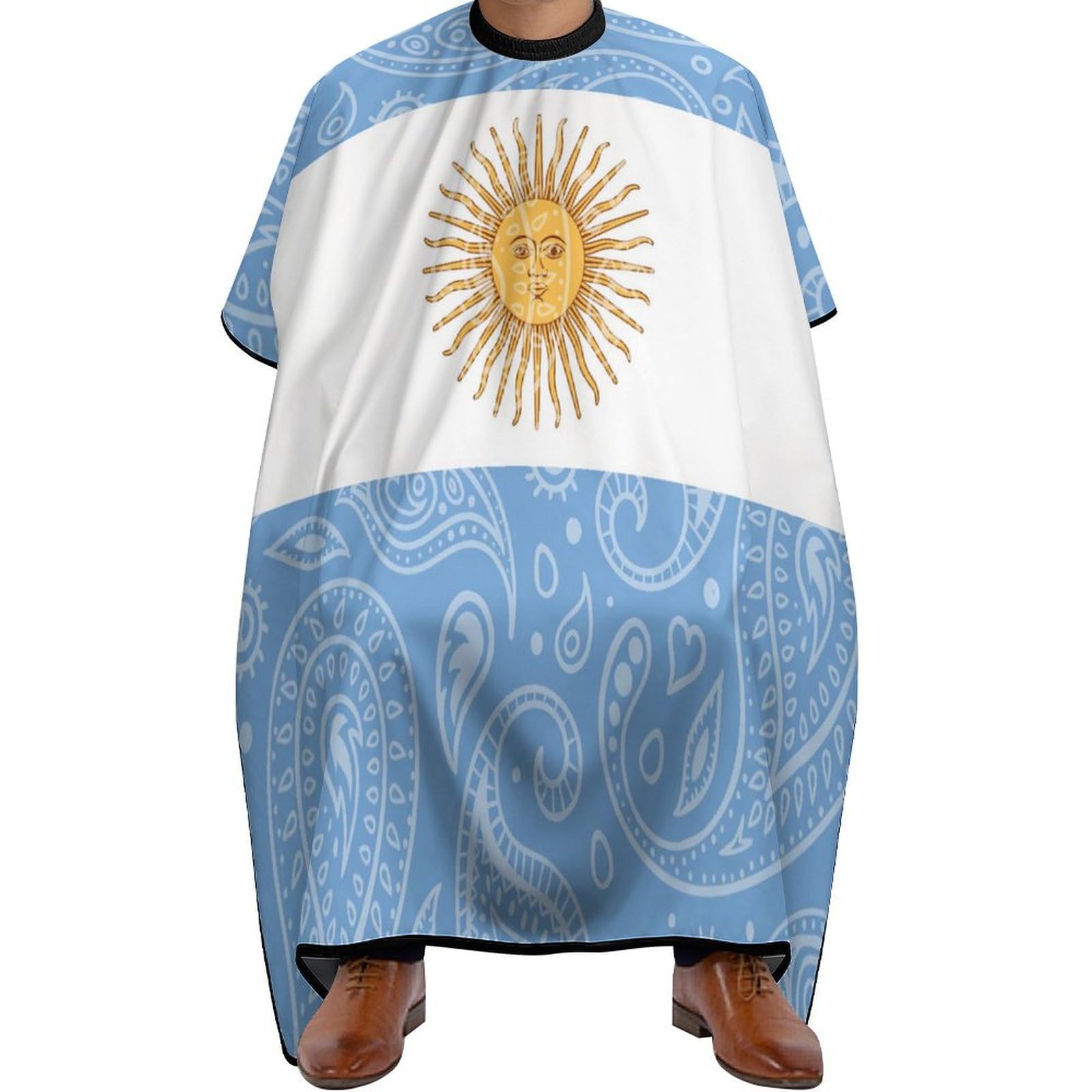 Delantal de barbero para adultos con diseño de bandera de Argentina con hebilla ajustable para el cuello, capa impermeable para cortar el pelo