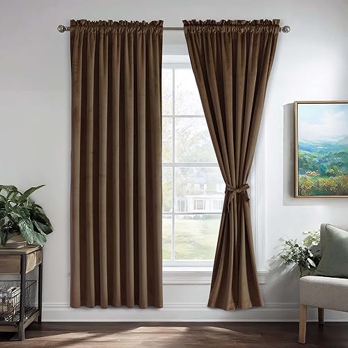 Miniatura 320 de Cortinas de terciopelo JIUZHEN, cortinas opacas suaves de terciopelo retro para dormitorio, cortinas elegantes con reducción de ruido y Rosa