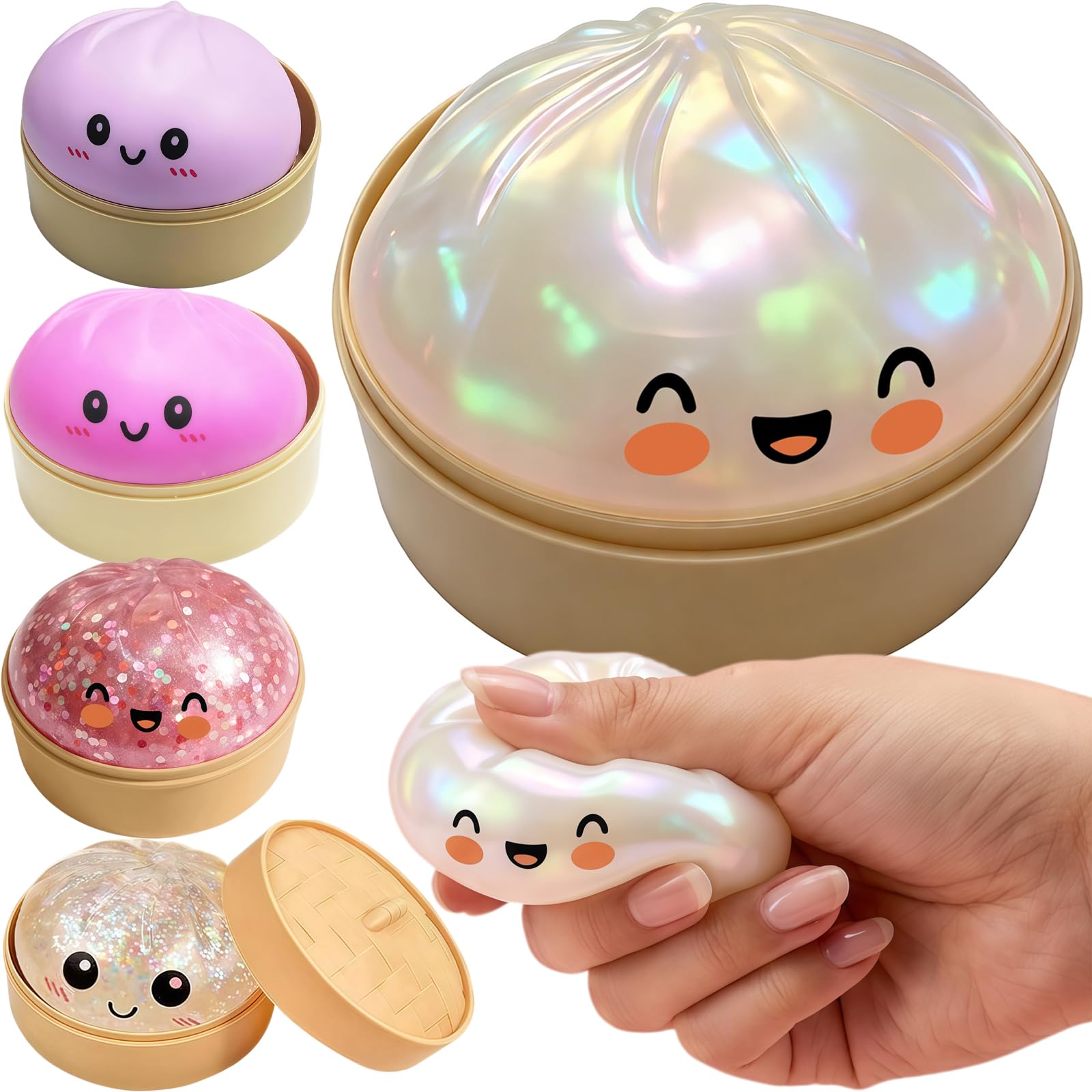 Glitter Shimmer Steamed Dumpling Squishy, Soft Slow Rebound Squeeze Tactile Sensory Ornament, Flexible Desktop Decor Accessory for Home Office Travel Daily Leisure & Relaxing Use â image 1