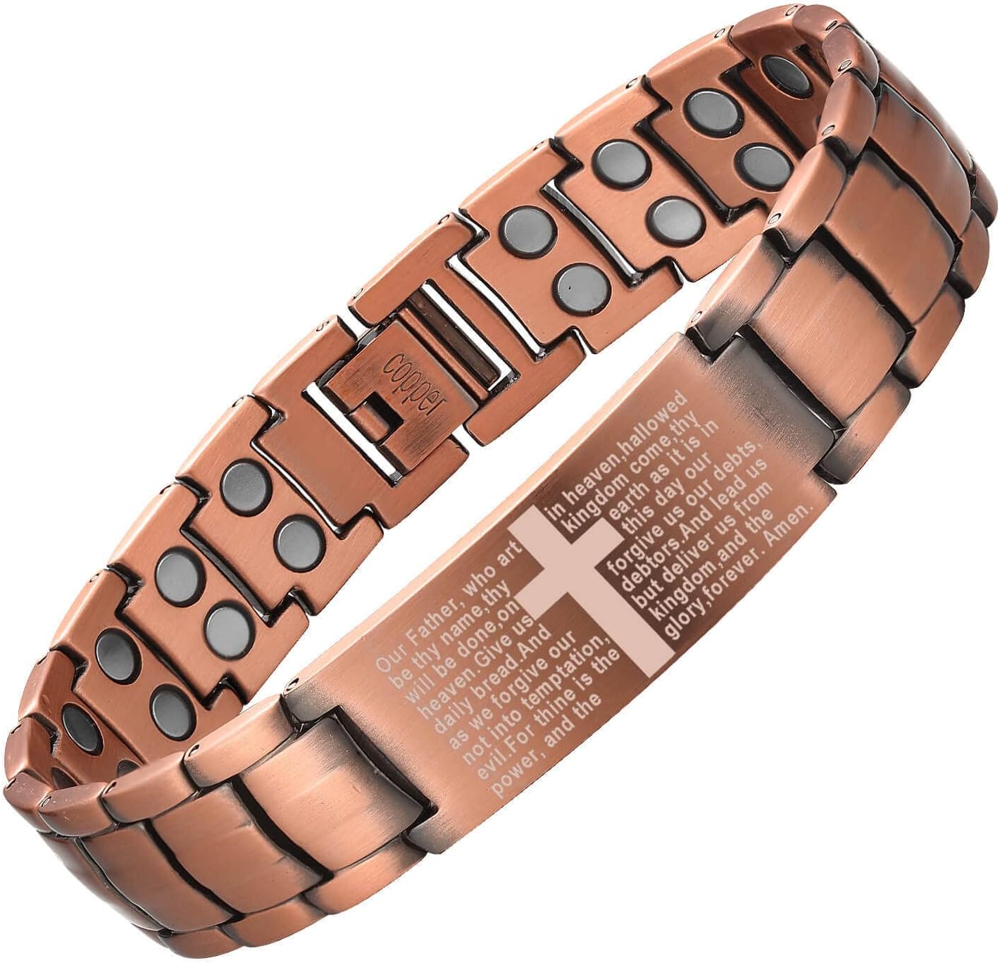 Copper Cross Bracelet for Men – Ultra Strength Magnetic Copper Mens Cross Bracelets with Ring – Adjustable Bracelet with Sizing Tool Jewelry Gift