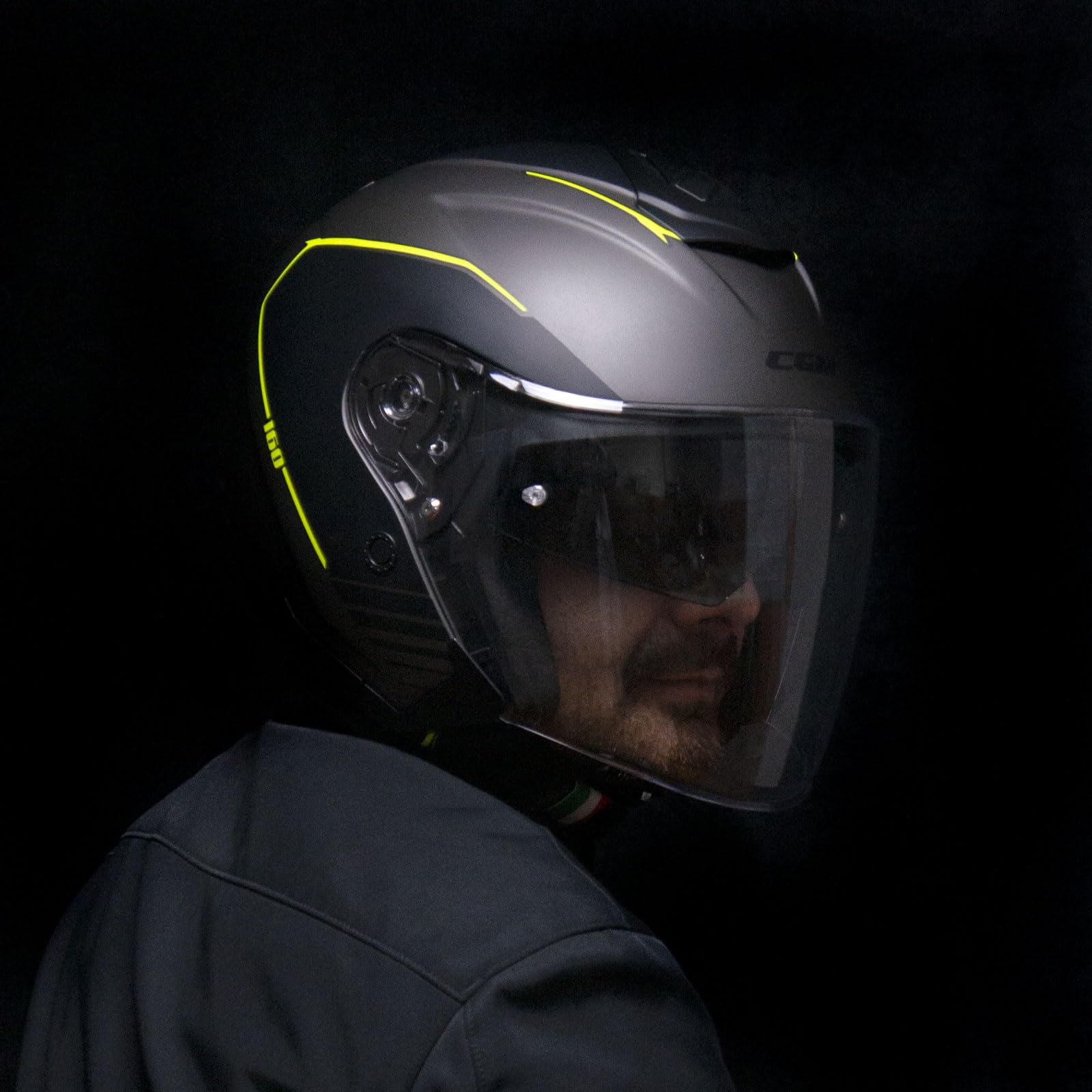 CGM Casco Open Face, 160G JAD Ride Grafito Amarillo Fluorescente Mate, L (59-60cm)