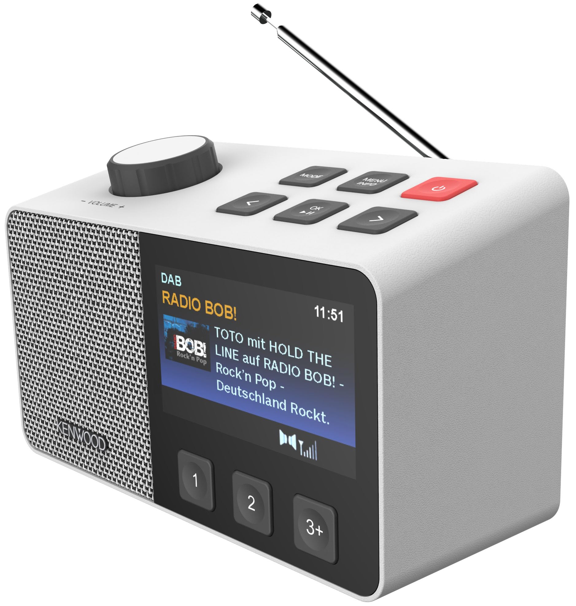 Kenwood CR-M70DAB Radio Dab+/FM con ASA, Pantalla IPS 4,3", Bluetooth 5.3, Dual Alarm & Sleep, USB MP3, Jack 3,5 mm, Easy Mode, Altavoz 5 W - Blanco