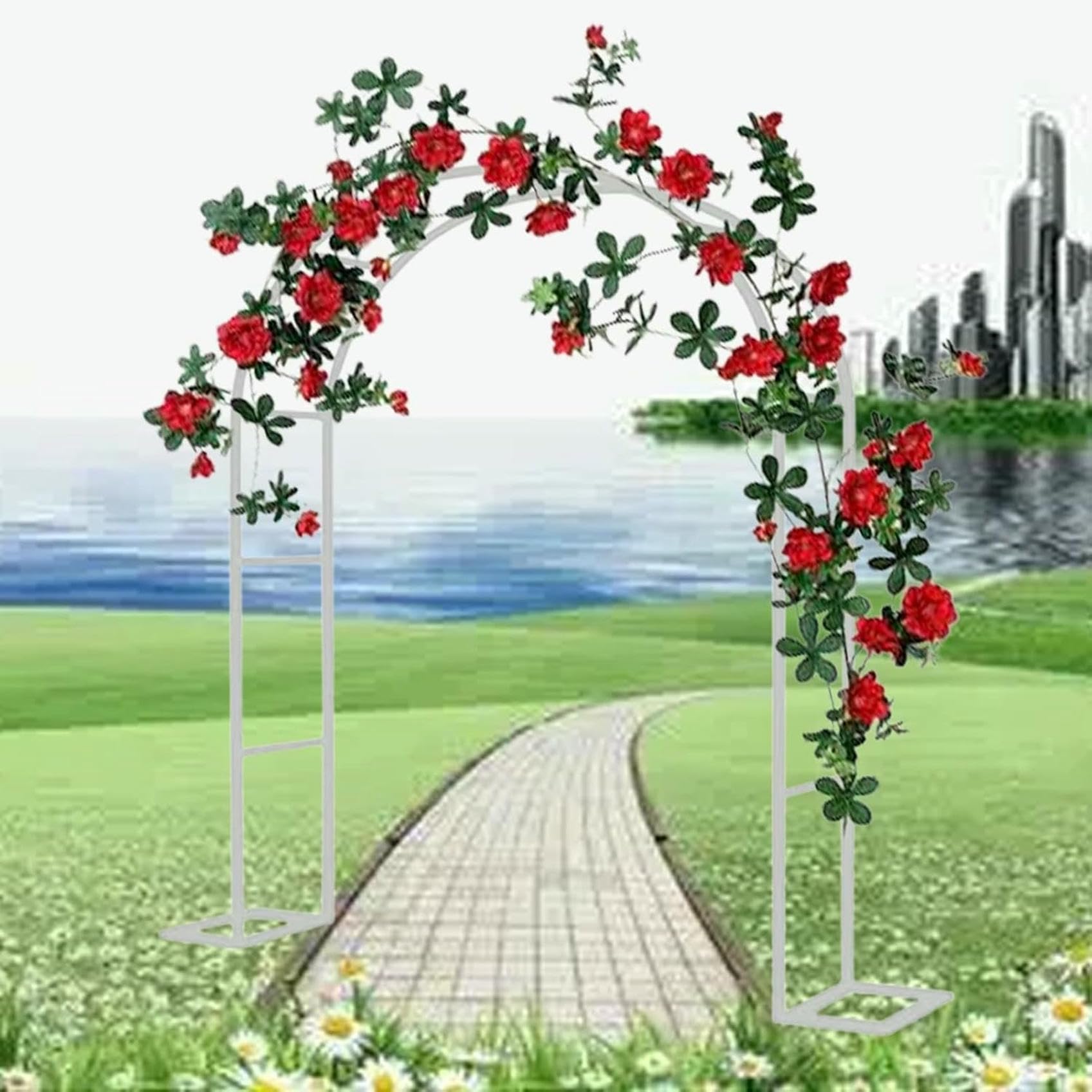 Arc de jardin en métal blanc 80x200cm pour plantes grimpantes