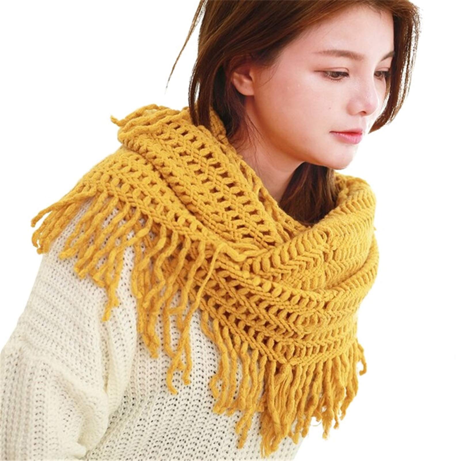 OJBKNEWBEE Hollow Knitting Wool Stream Su Baiji Neck (Color : Yellow)