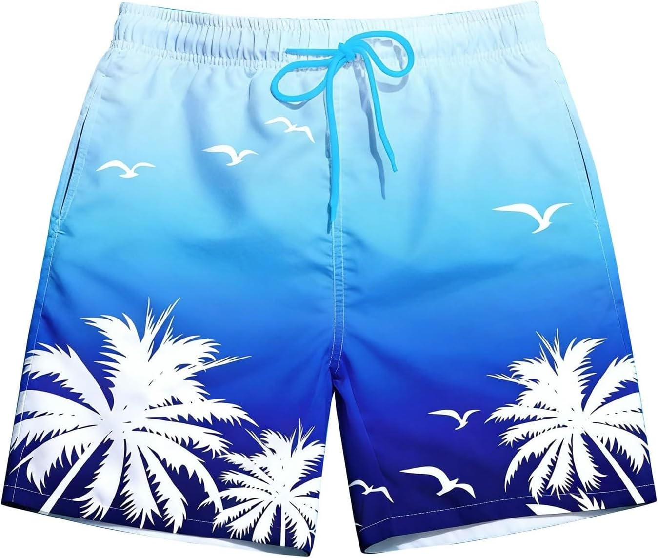 HJINGSUN Beach Shorts for Men Gradient Coconut Tree Print Elastic Waist Drawstring Workout Running Sweat Shorts with Pockets