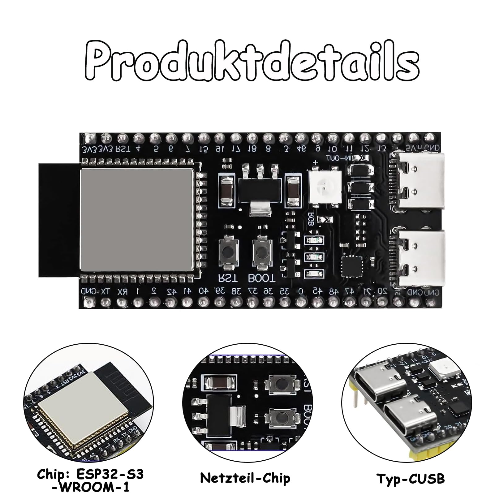 Płytka rozwojowa ESP32-S3 WROOM-1-N16R8 ESP32-S3-DevKitC-1 z Wi-Fi, Bluetooth 5.0 kompatybilna z Arduino