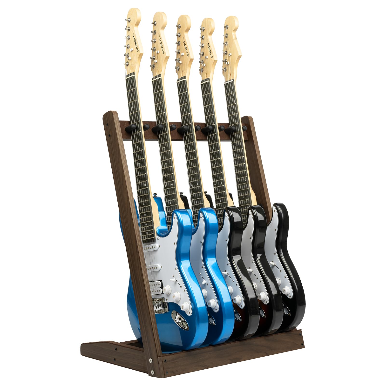 STRICH Guitar Stand for Multiple Guitars, Wooden Guitar Rack for 5 Electric Guitar Bass, or 3 Acoustic Guitars, Padded Multi Guitars Display for Outing Gigs, Home, Studio, SMT-10-5Z (5-Holder)