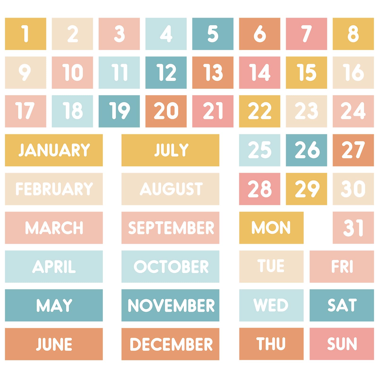 JarThenaAMCS 50Pcs Boho Calendar Magnetic for Whiteboard