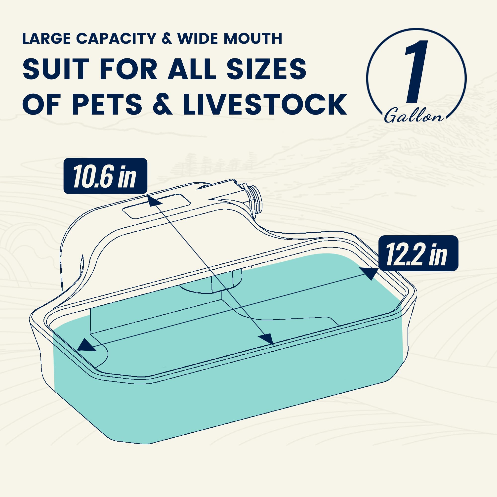 PETIMI Dispensador automático de agua para perros/gatos, dispensador de cuenco de agua de llenado automático de 1 galón para interiores y exteriores, comedero de agua grande para mascotas/ganado, sin