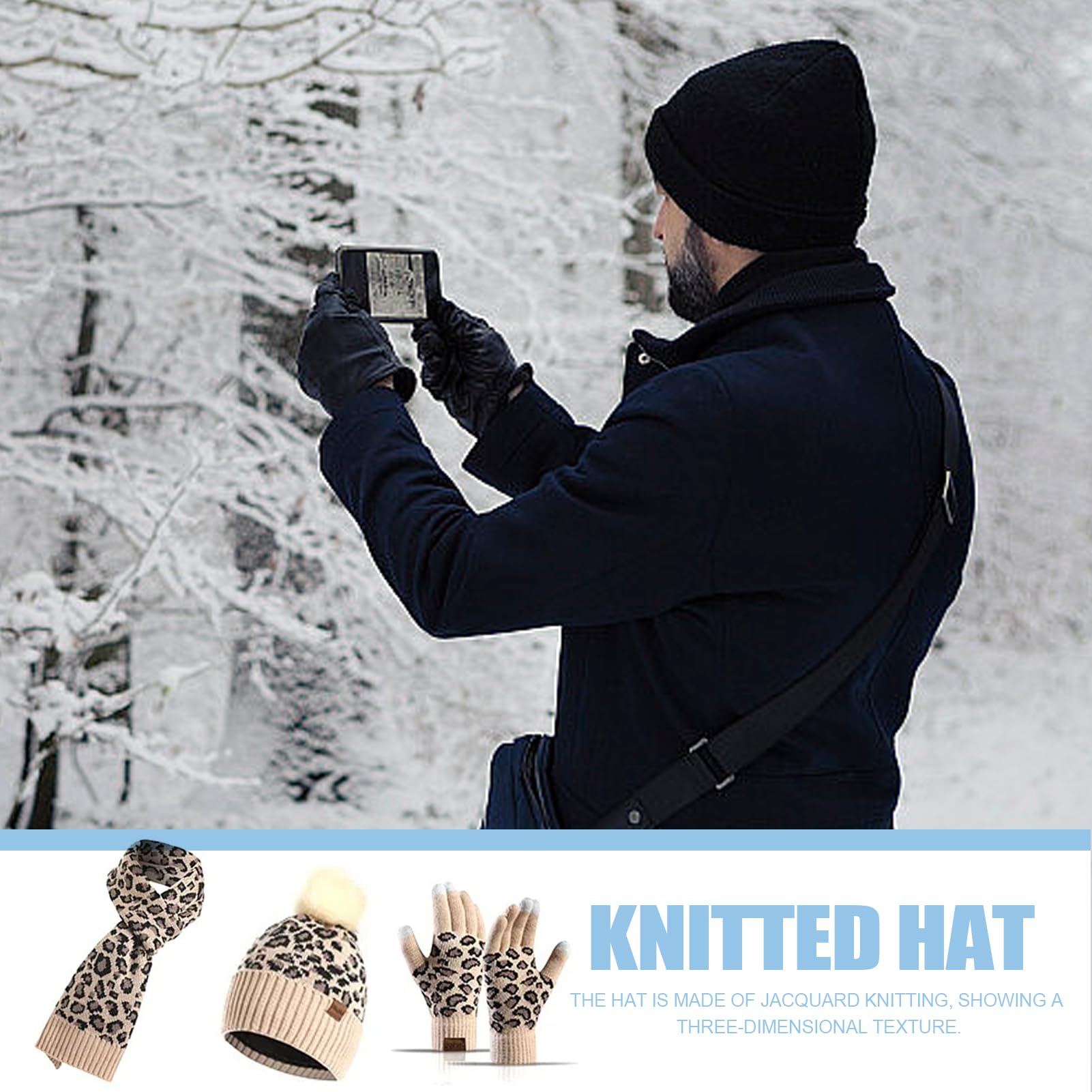 Zhxinashu Schal & Handschuhe Set Damen - Leopardenmuster Winteraccessoires In Braun/Beige