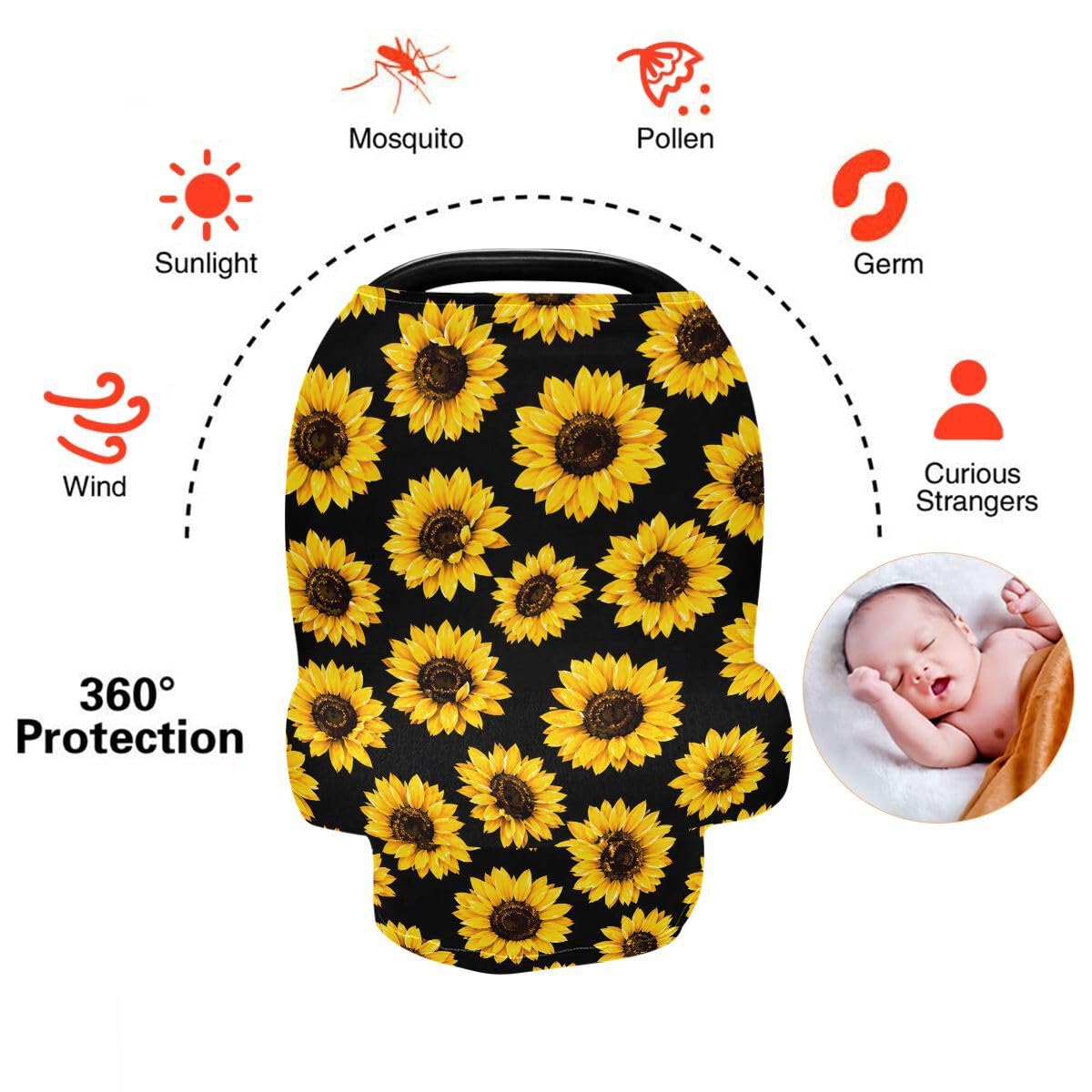 Cubierta de lactancia, suave para el asiento del coche, cubierta de girasol multiusos para el asiento del coche del bebé, cubierta del carrito de la compra, bufanda, manta ligera para cochecito