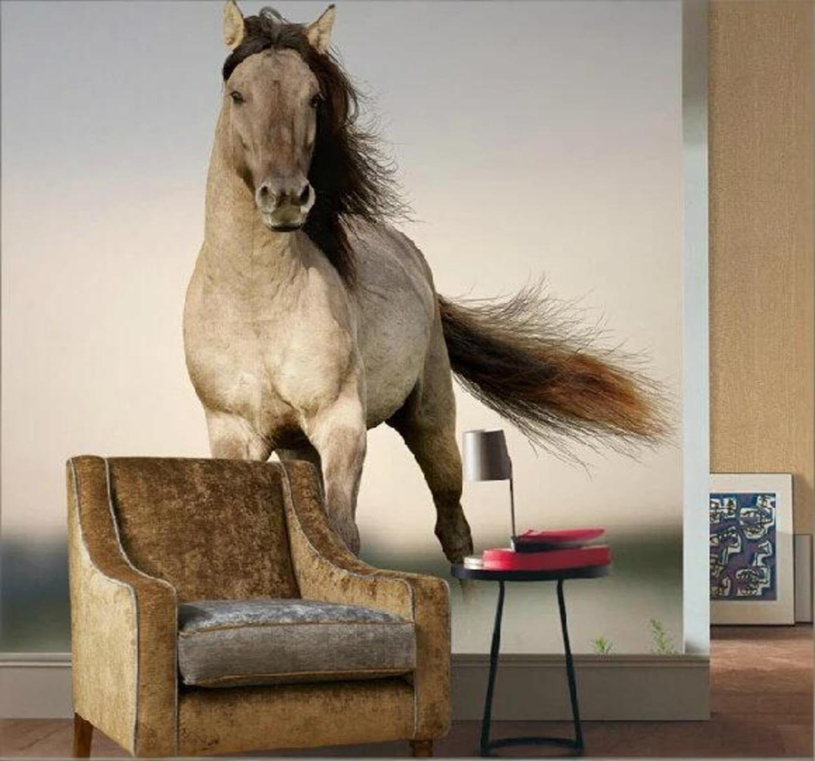 Wallpaper-3D-Xlm 250Cm×170Cm(B×H) Minimalist Three Dimensional Galloping Stallion Distinctive 3D Wallpaper Easy Install Feature Office Living Room Sofa Bedroom Tv Background Wall Decoration-250Cm×170Cm
