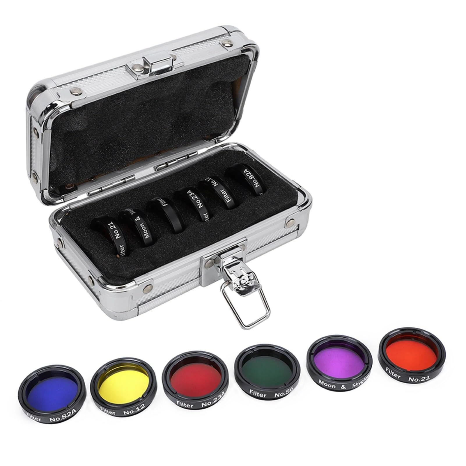 Teleskopfilter, 6 Stück 1,25 Zoll Buntes Teleskopfilter-Kit mit Astronomischer 1,25 Zoll 31,7 Mm Aufbewahrungsbox für Teleskop-Okulare UHC-Lichtverschmutzungs-Hemmungslinse Monokular-Okular