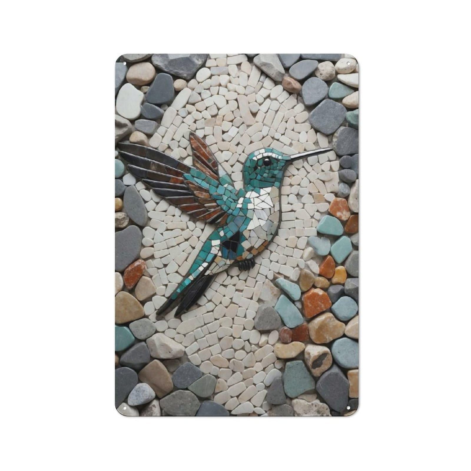 Junmoney Style-8 Tin Wall Plaque 30X20cm With Hummingbird Stone Mosaic Art For Café Or Restaurant, New Home Wall Decor For Hospitality Interior Collectors