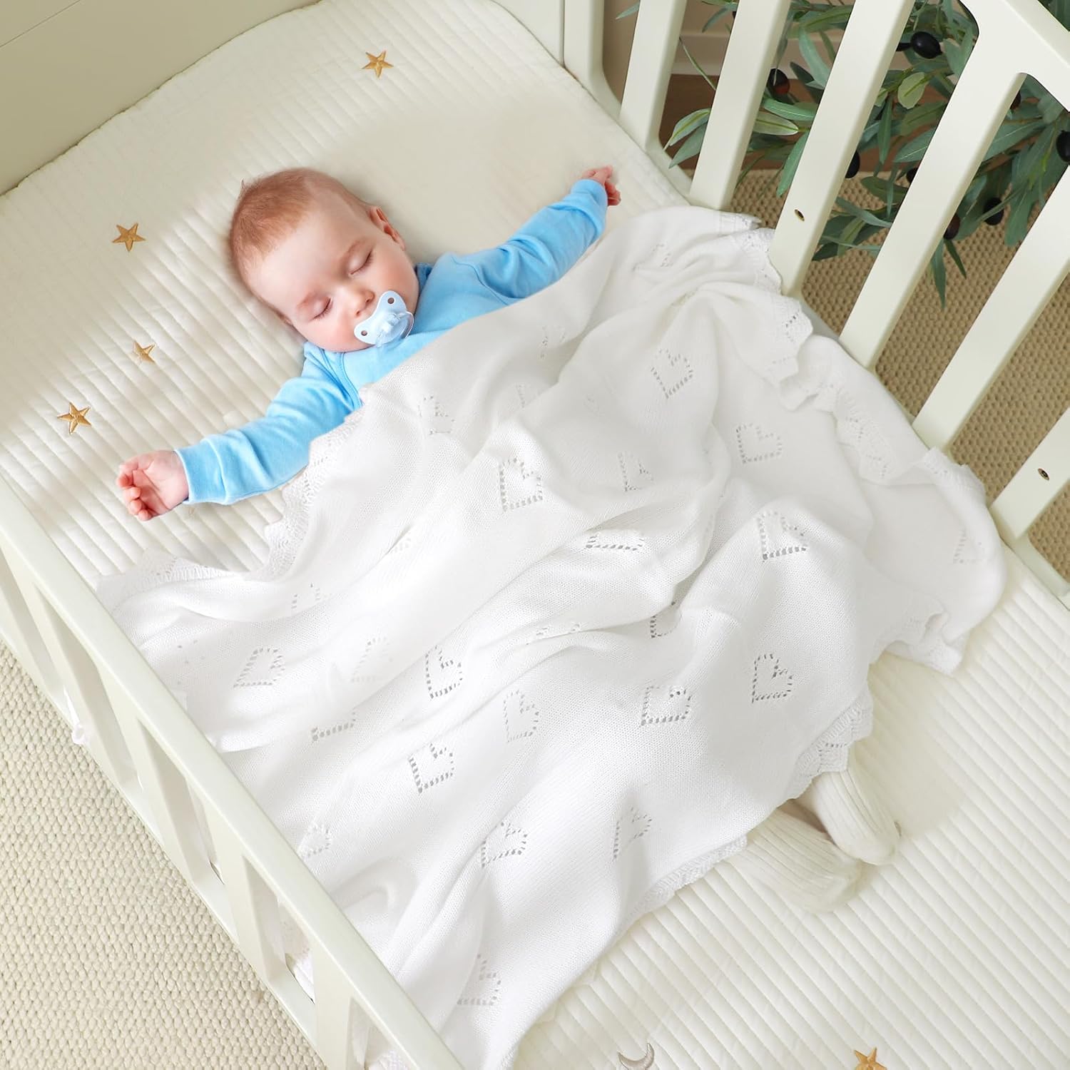 Baby Blanket Cotton Crochet Newborn Neutral Nursery Swaddling Blankets Soft Knitted Boys Girls Receiving Crib 30x40 Inch - Image 3