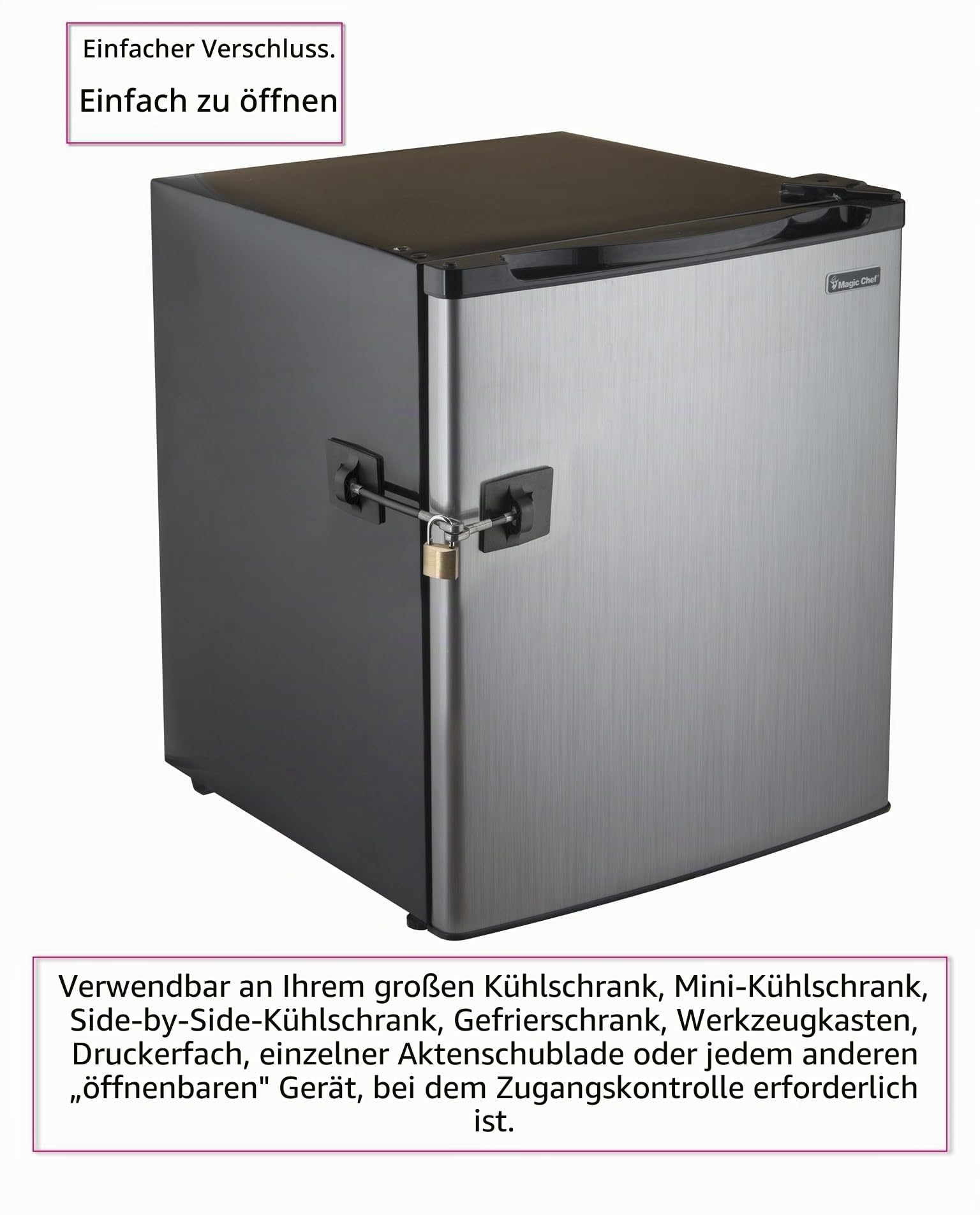Computer Security Products Kühlschrankschloss mit Vorhängeschloss - Schloss mit Schlüssel - Kindersicherung für Kühlschrank - Schwarz