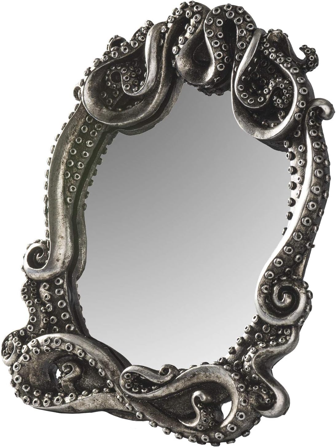 Pacific Trading Gothic Mirror Home Accent Décor, Kraken Antique Inspired Silver Tone Hand Finished Framed Steampunk Tabletop Decoration, 7.28 inch L x 1 inch W x 9.25 inch H, 14051