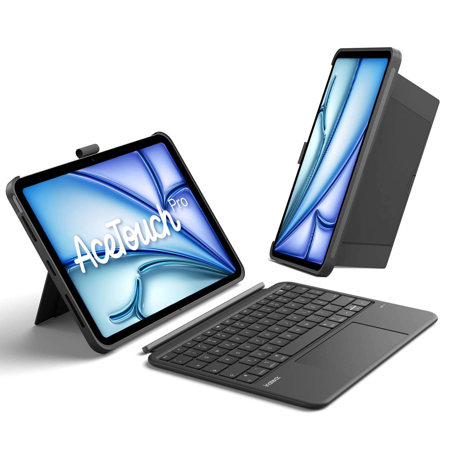 Inateck iPad Air 11 Inch Case with Keyboard M4/M3/M2 (2026/2025/2024), for Air 5/4, iPad Pro 11, 5.1 Inch Full Surface Touchpad, Portrait/Landscape Stand, Removable, with Pen Holder, QWERTZ, AceTouch