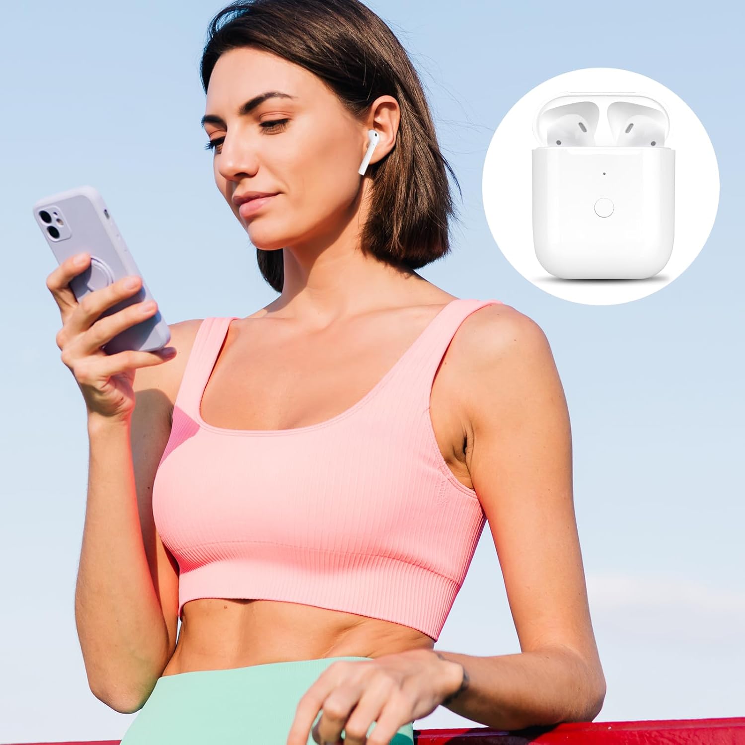 Replacement AirPod Charging Case Compatible with AirPods 1st 2nd Generation Wireless Charging case 550mAh Bluetooth Pairing Sync Button (No Earbuds)