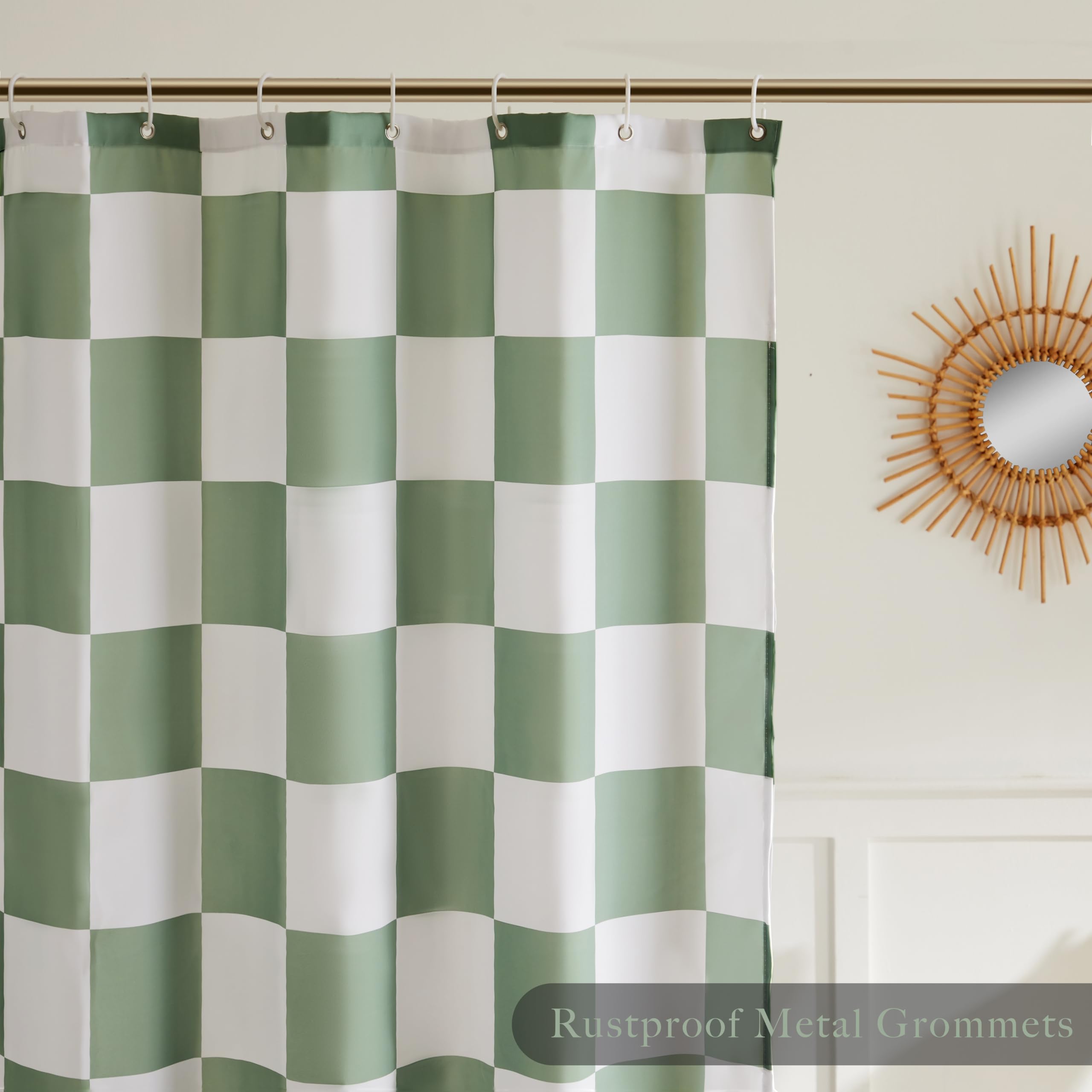 Ohocut Checkered Shower Curtain, Sage Green Shower Curtains for Bathroom Cute Retro Checkerboard Vintage Aesthetic - Image 3
