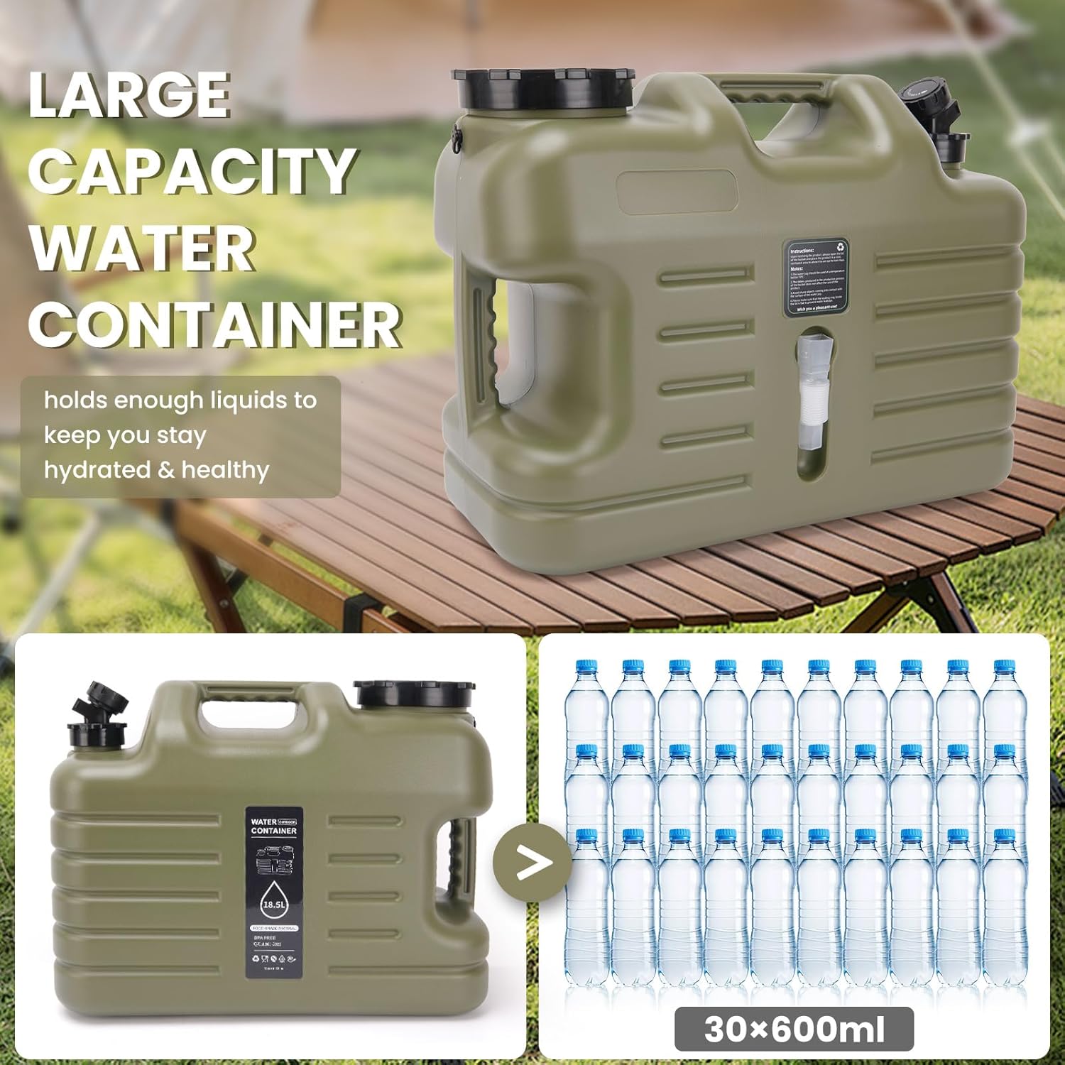 5 Gallon Camping Water Jug,Camping Water Container with Spigot,BPA-Free Military Green Portable Emergency Water Tank for RV Camp, Hiking, Outdoor Adventures & Disaster Preparedness