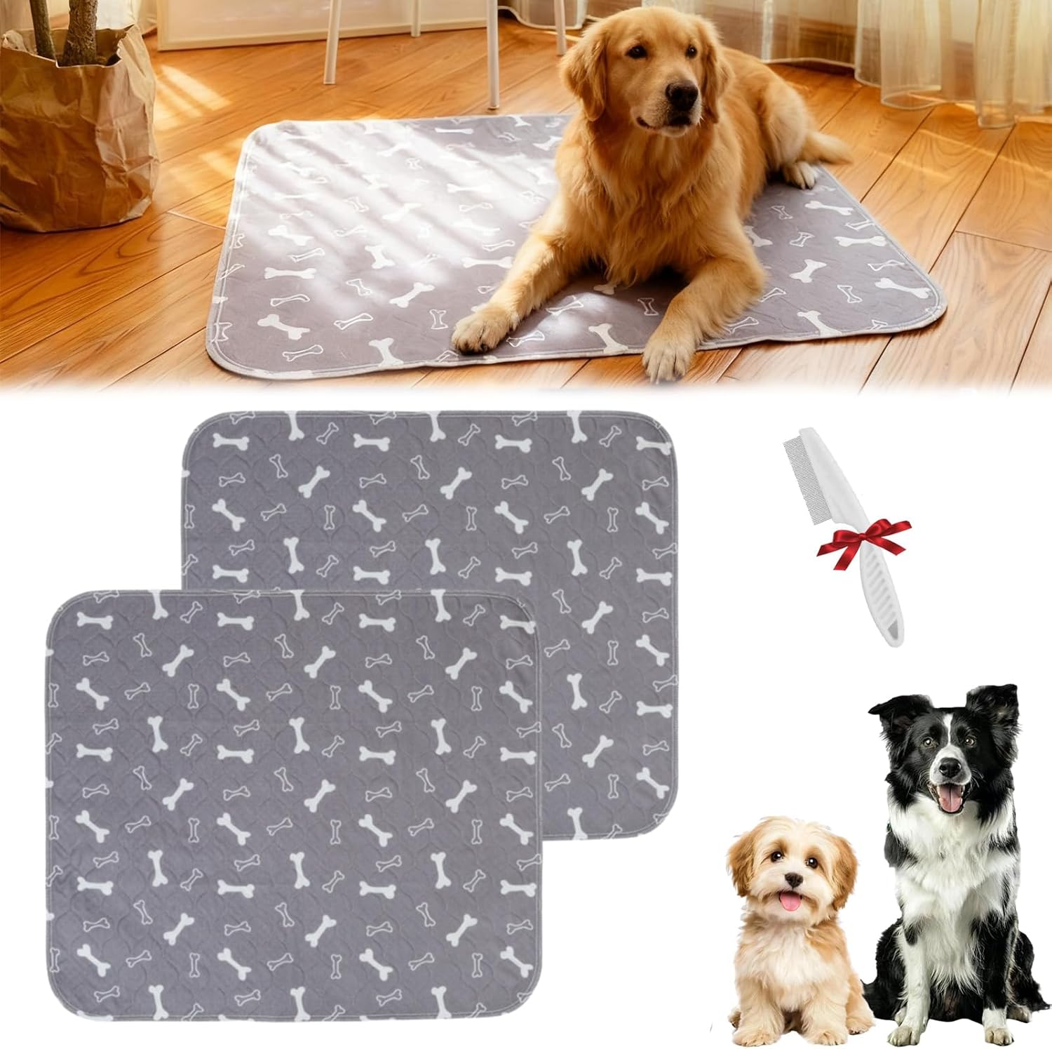 Dog Pee Pads with Pheromones, 2026 Upgraded Stylish Washable Reusable 4-Layer Leak Proof Super Absorbent Dog Training Pads for a Cleaner Home (2PCS Gray, M: 27.6" × 31.5")