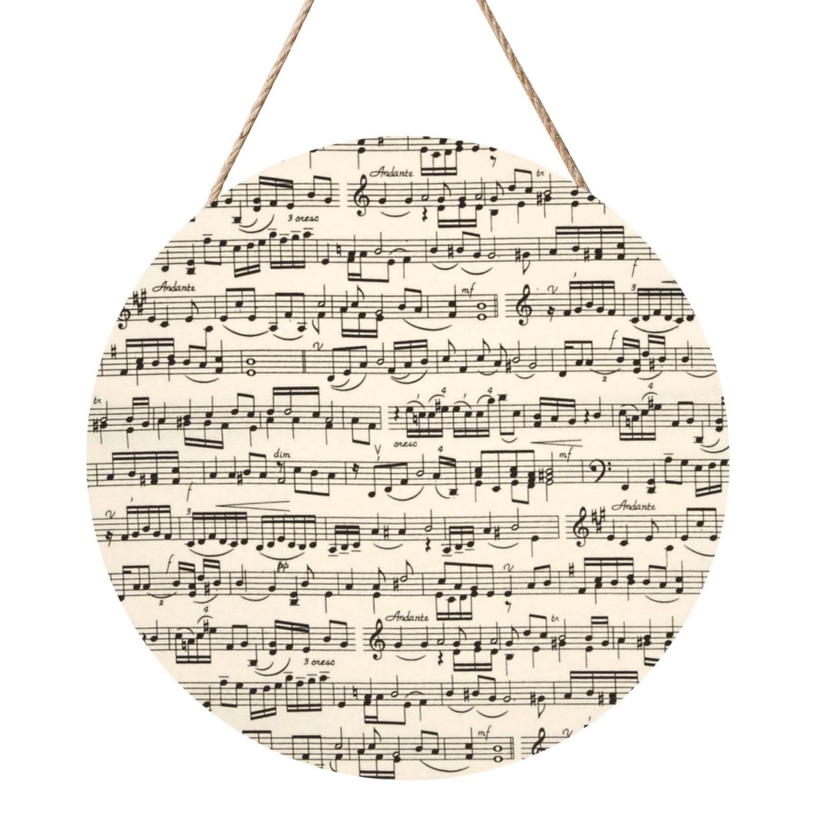 InOmak Sheet Music, Round Wood Panel Painting 12 in, Wall Hanging Painting For Home
