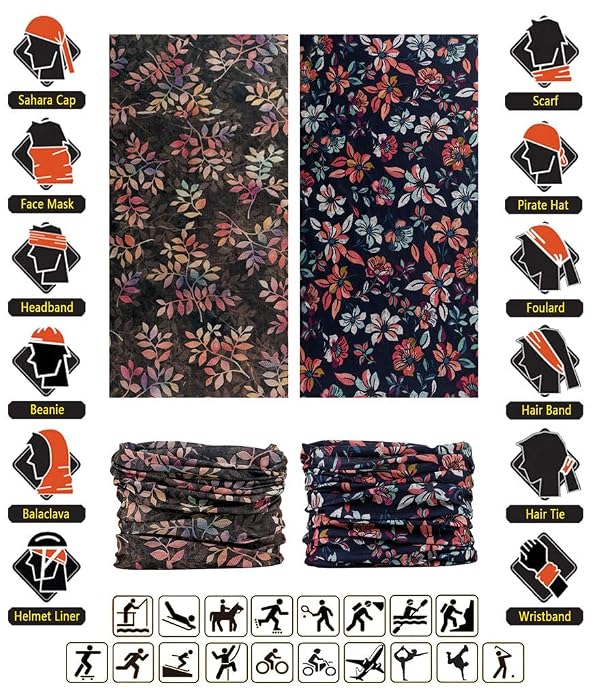 9PCS & 6PCS Multifunctional Stretchable Sport & Casual Headwear, Headband Scarf Bandanna Headwrap Mask Neckwarmer & More 12-in-1 by VANCROWN - Used condition - Image 2