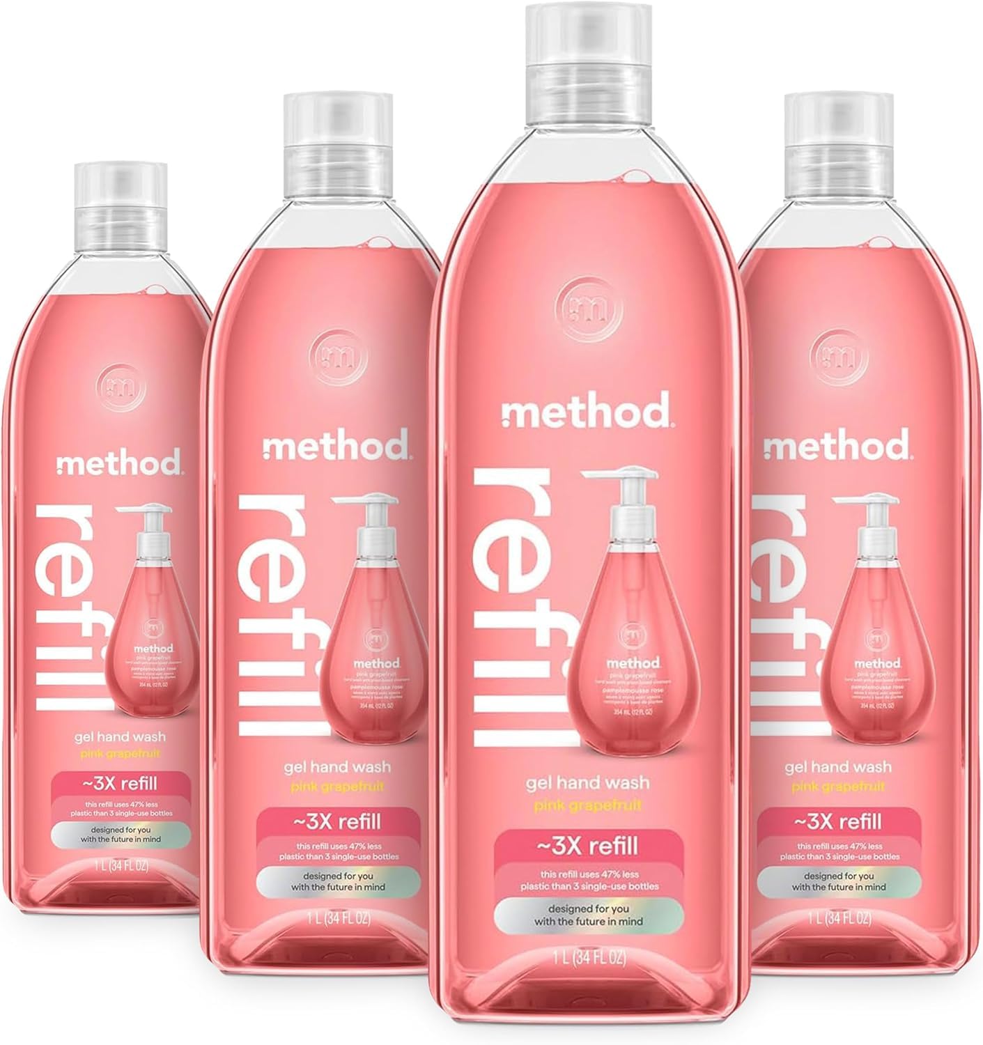 method Gel Hand Wash Refill, Pink Grapefruit, 34 fl oz, 4 pack