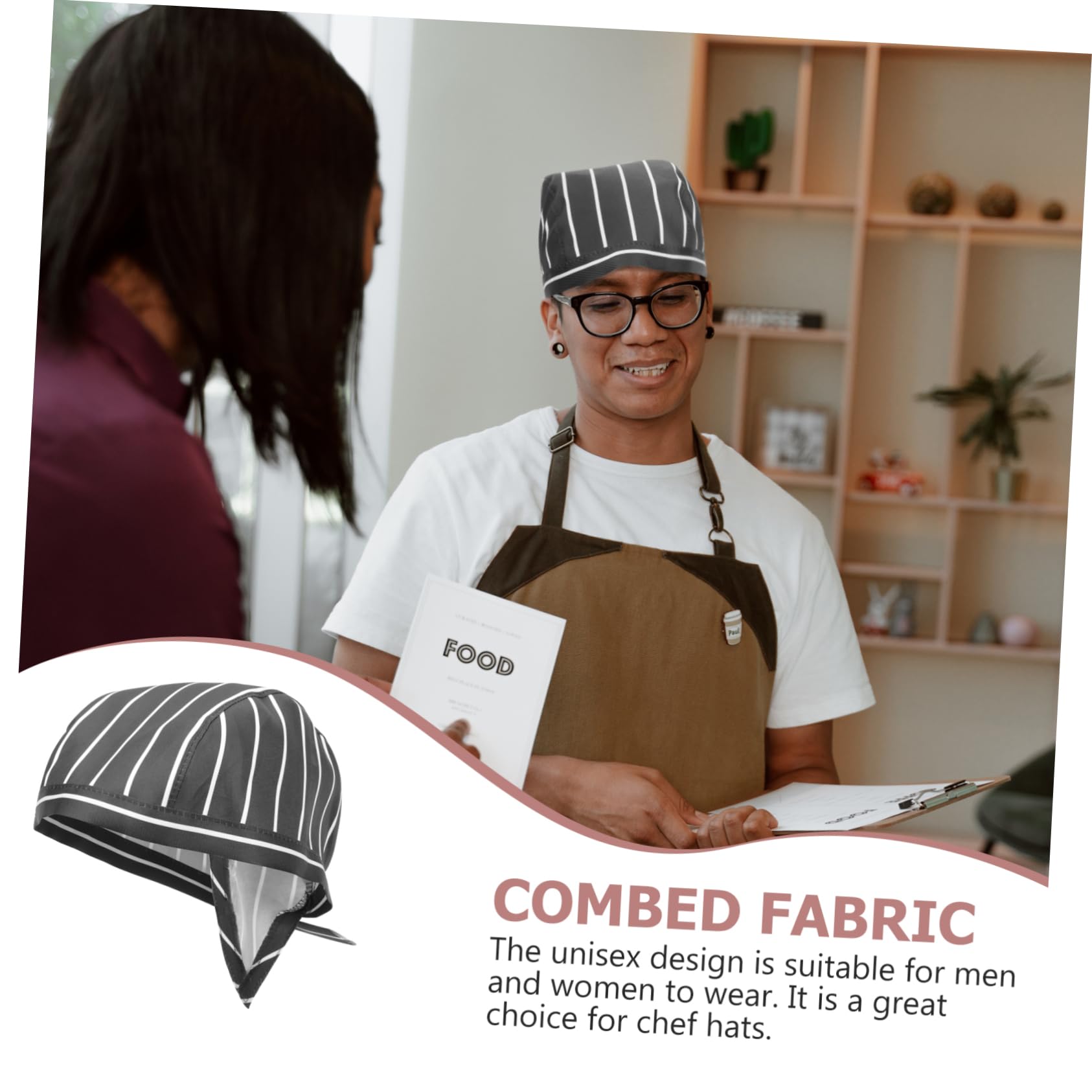 Ipetboom 2Pcs Unisex Chef Caps Cloth Hat with Ties for Professional Cooking and Catering Stripe Design