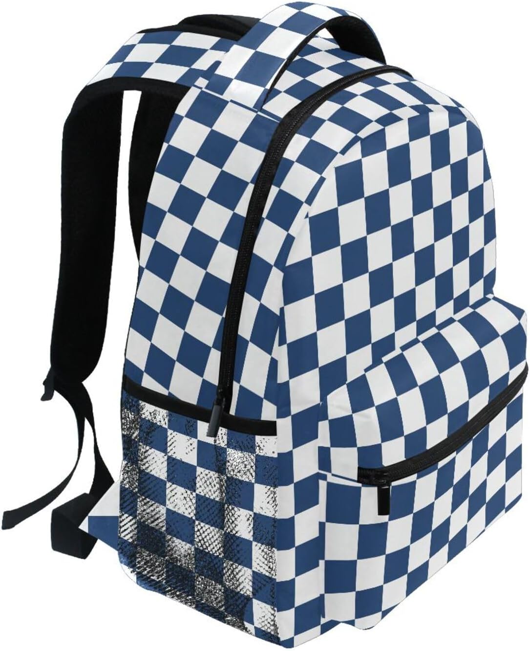 Blue White Checkered Plaid Backpack 3rd 4th 5th Grade School Bookbags Travel Laptop Daypack Bag Purse for Boys Girls Teens