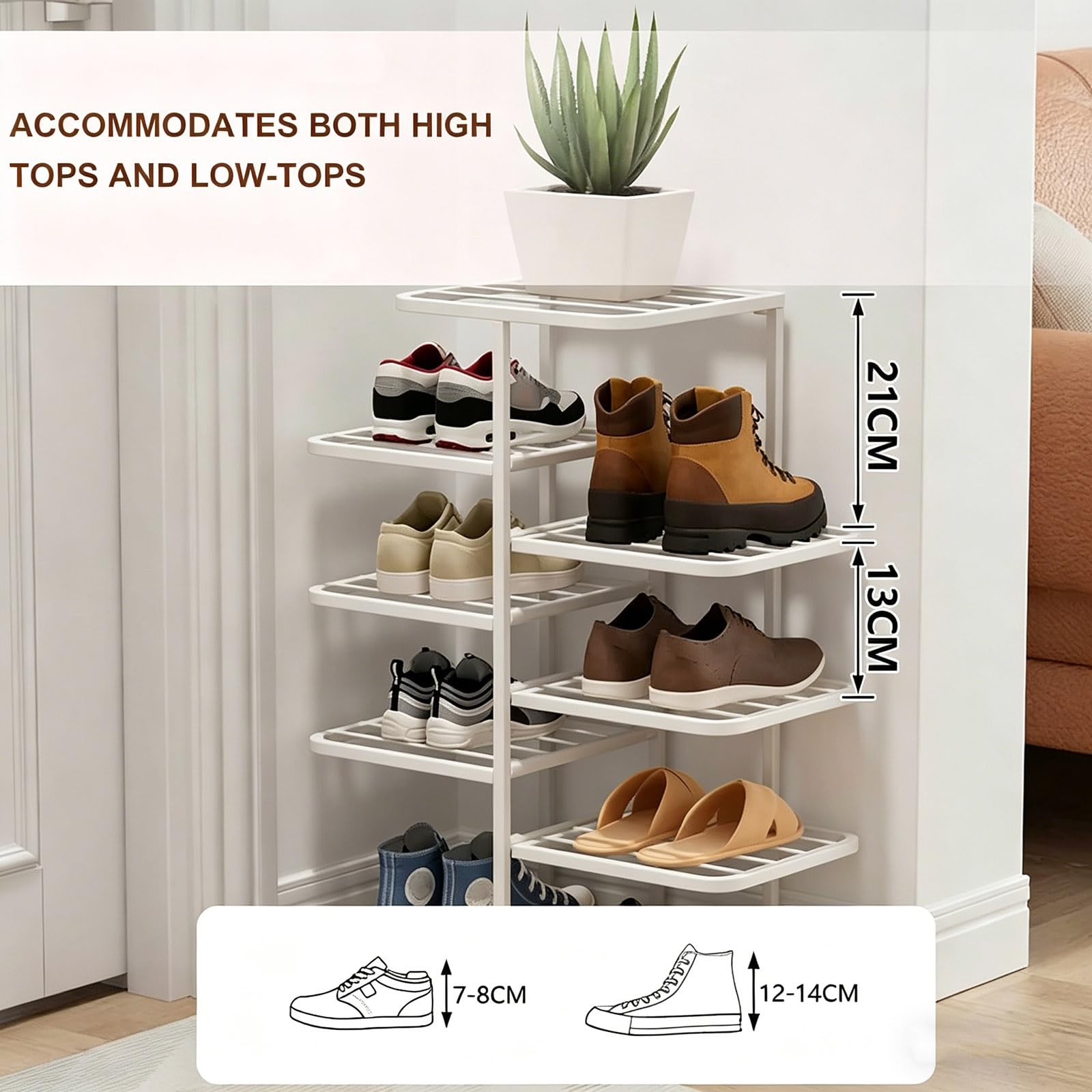 Gold Shoe Rack, 3-10 Tier Vertical Storage Tower, Ripiano a Doppia Fila in Metallo Stretto con Livelli Regolabili per l'armadio Entryway, organizzatore Sottile per Gli Stivali da Tacchi Sneakers