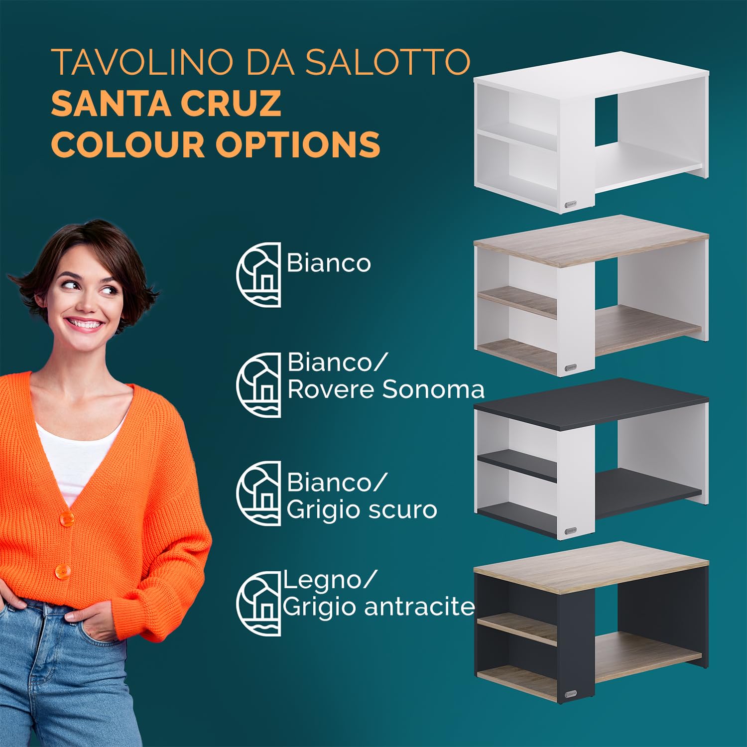 Casaria® Tavolino Divano da Caffè con Ripiano 2 Scomparti 90x60x50cm in Legno Carico Max 50kg Tavolo Basso Soggiorno Salotto