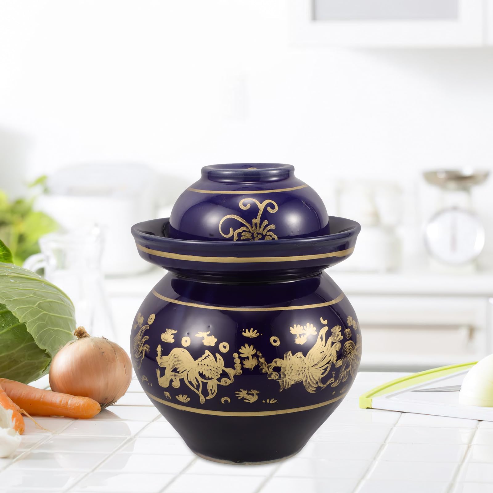 Großes Keramik Ingwerglas mit Deckel zum Fermentieren von Kimchi und Gurken Vielseitiger Gurkenbehälter mit Traditioneller Handwerkskunst für Hotel und Restaurant