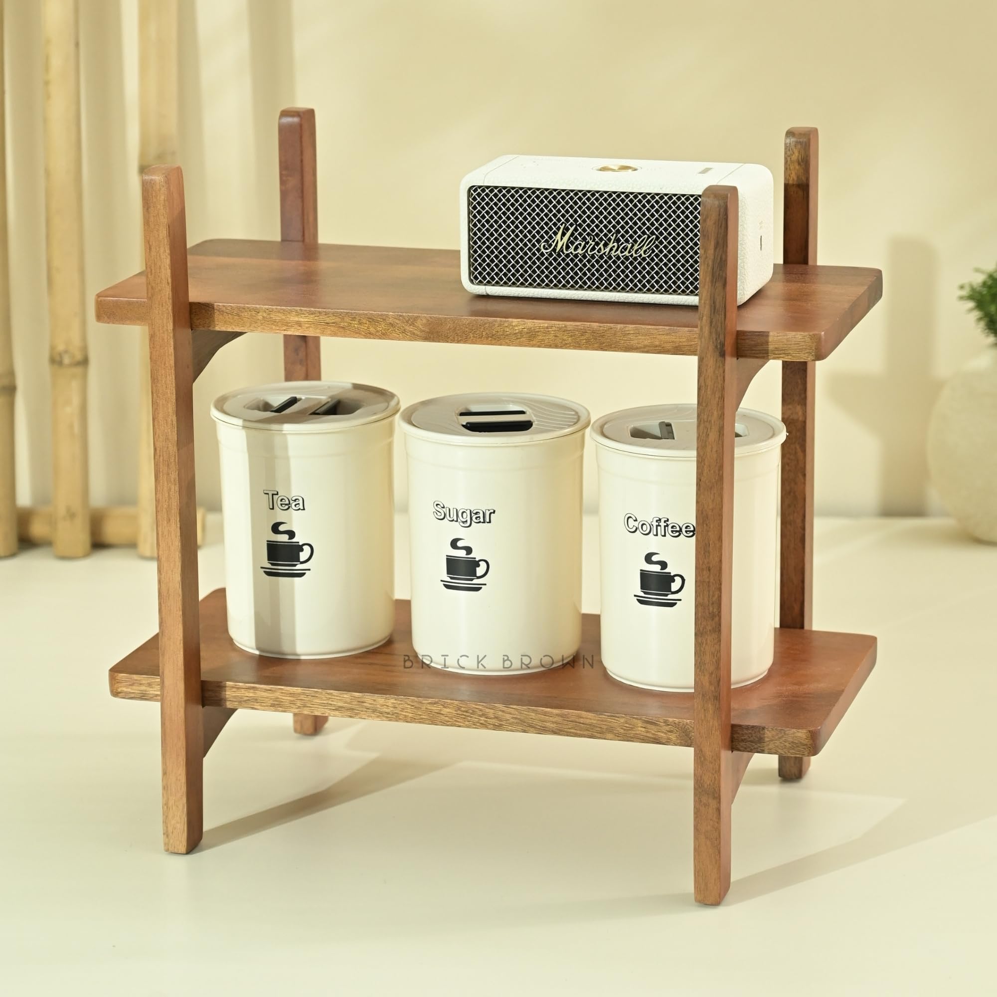 Brick Brown ® Premium Zen Organizer | Gewürzregal aus Holz | 2-stöckige Küchenarbeitsplatte | Schrank-Aufbewahrungsregal | Etagenregal | Lebensmittelregal Küchenaufbewahrungsregal/Gewürzregal (41 x 23