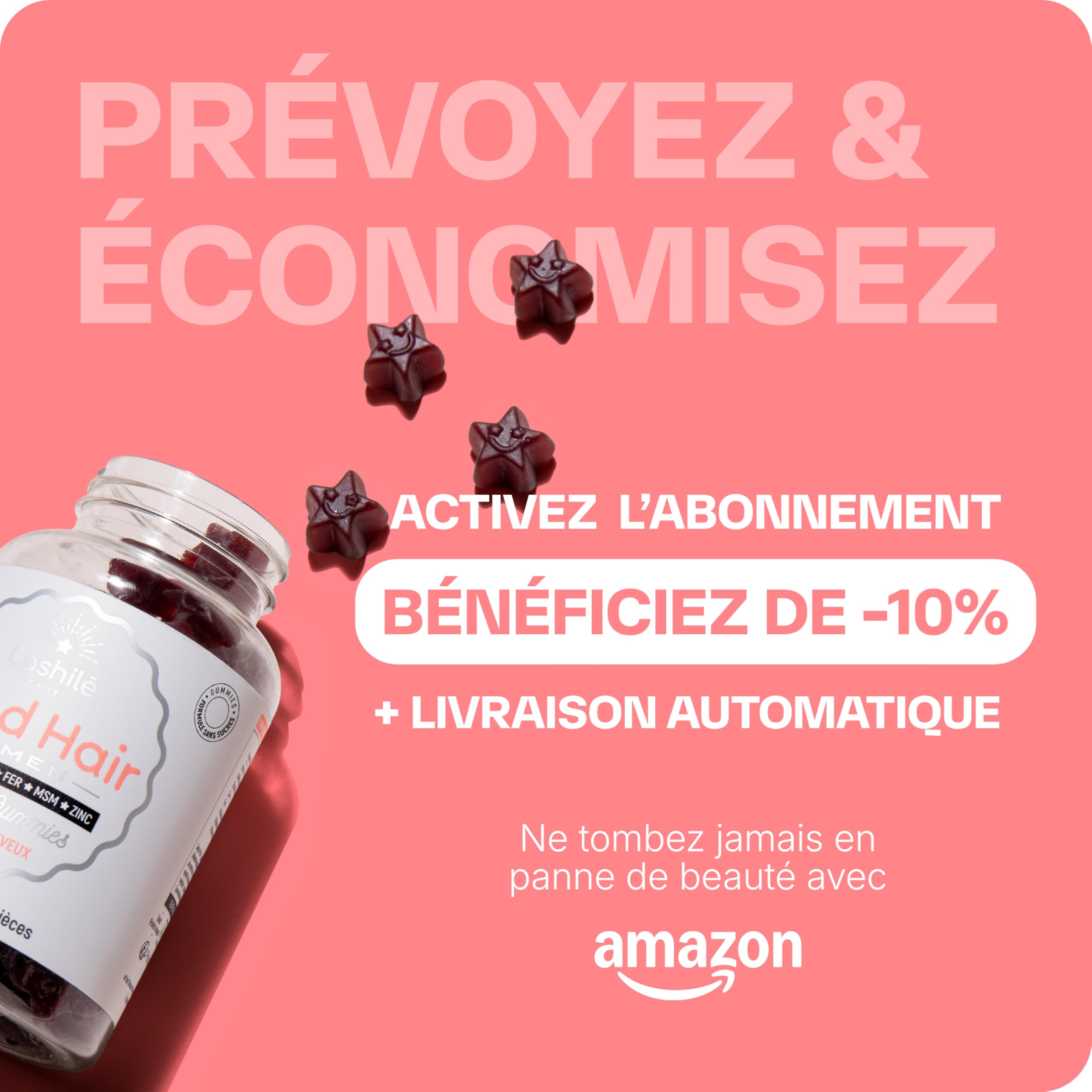 Lashilé Beauty - Gummies Anti-Chute Cheveux - Croissance & Fortification capillaire - Complément Alimentaire Anti-Chute Cheveux - Good hair women - Biotine Zinc Vitamine B6 - Cure 1 Mois 60 Gummies