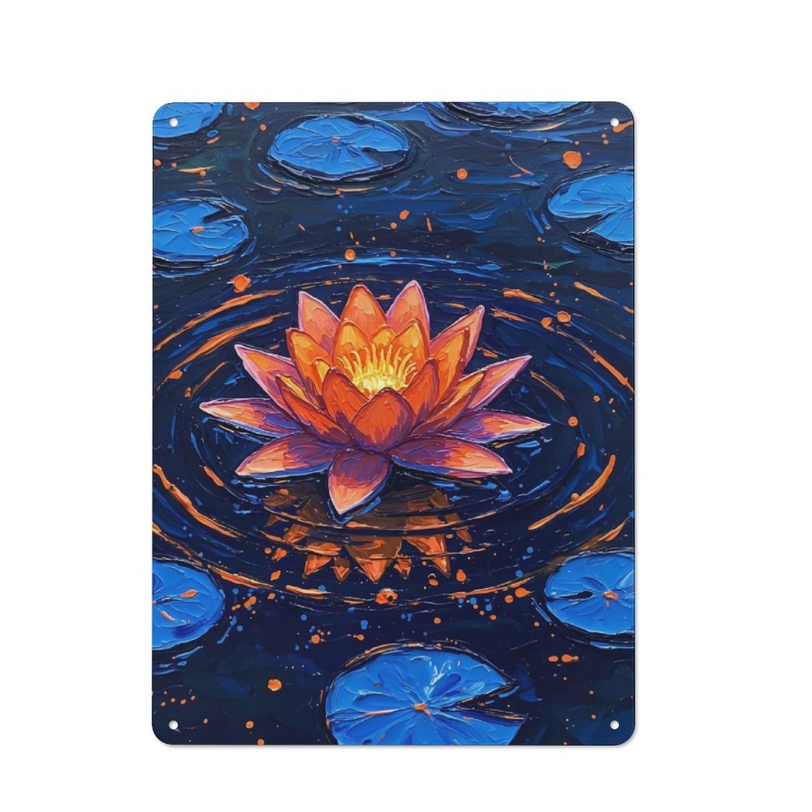 Junmoney Vibrant Water Lily Painting Retro Printed Metal Sign 40X30cm For Living Room Wall, Wall Decor For People Reorganising Living Room