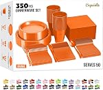 Exquisite 350 Pc Navy Plastic Dinnerware Set - 50 Dinner Plates, 50 Dessert Plates, 50 Cups, Napkins, Cutlery