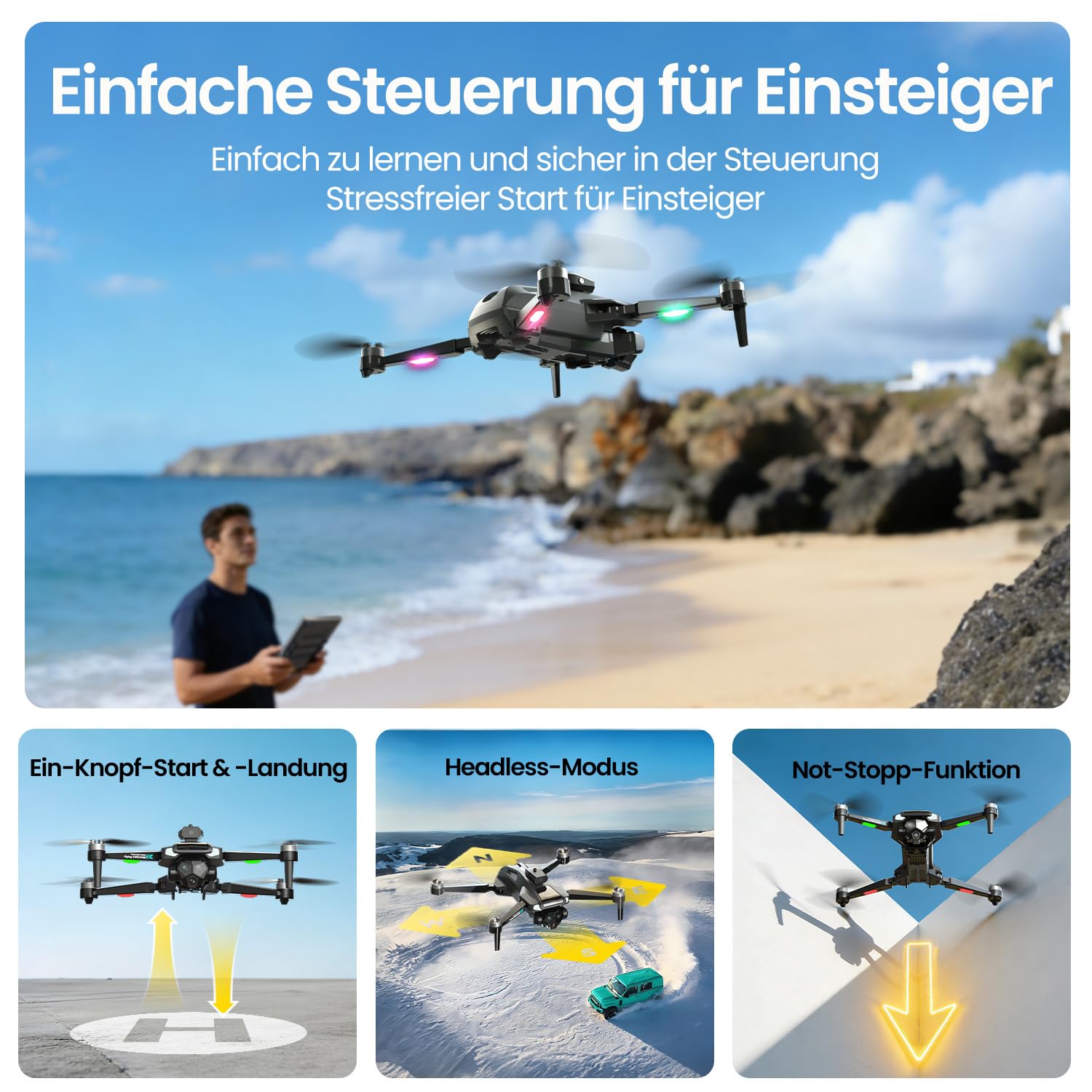 M66 1080P Kamera Drohne mit 4,3 Zoll Bildschirm-Fernsteuerung, 40 Min Flugzeit (2 Akkus), Bürstenloser Motor, 5G Übertragung, Einsteiger Drohne für Jugendliche & Nahaufnahmen