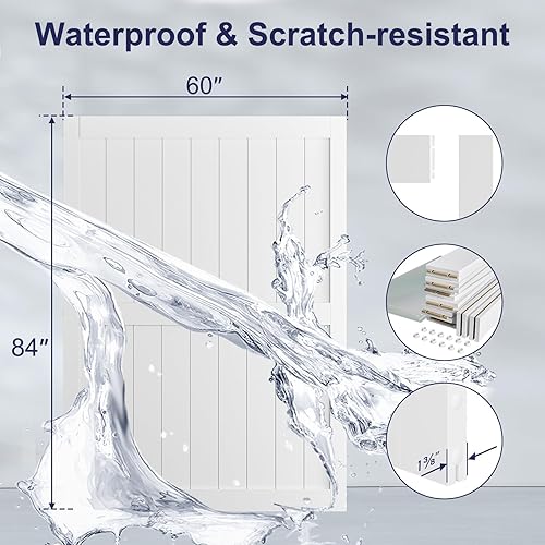 Miniatura 3 de SmartStandard Puerta de granero blanca de 60 x 84 pulgadas, losa de puerta corrediza MDF sin doblez, revestimiento de PVC impermeable, solo puerta