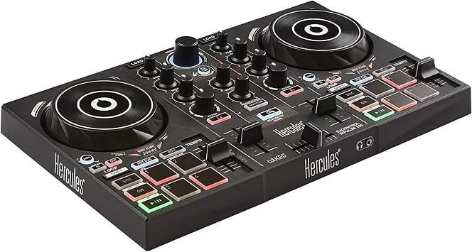 Hercules DJControl Inpulse 200 DJ controller with USB, ideal for beginners learning to mix - 2 tracks with 8 pads and sound card - Software and tutorials included